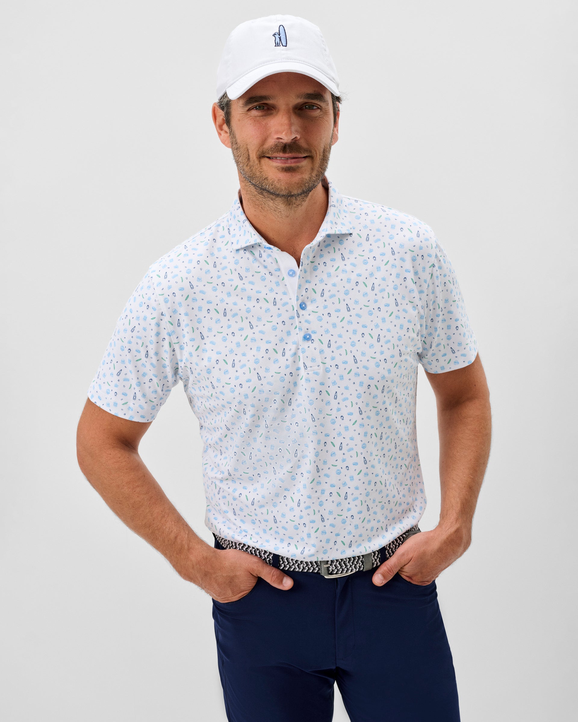Johnnie-O Performance Mesh Polo - Burgers N Beers, White
