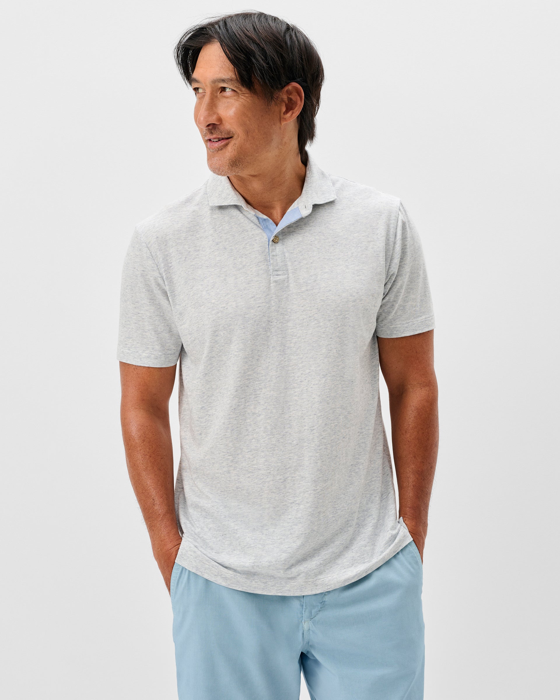Johnnie-O Slub Cotton Blend Polo - Starnes Heathered, Light Gray