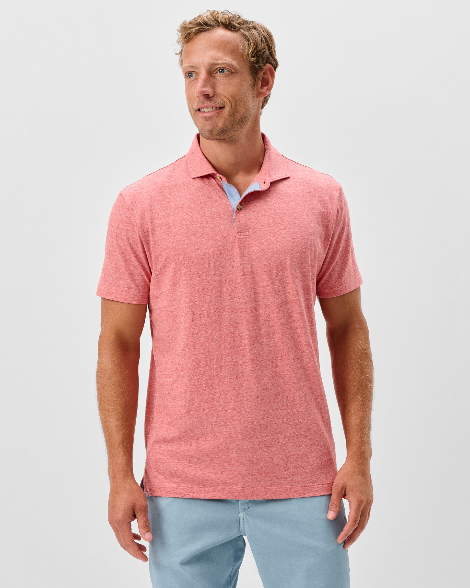Johnnie-O Slub Cotton Blend Polo - Starnes Heathered, Slate Rose