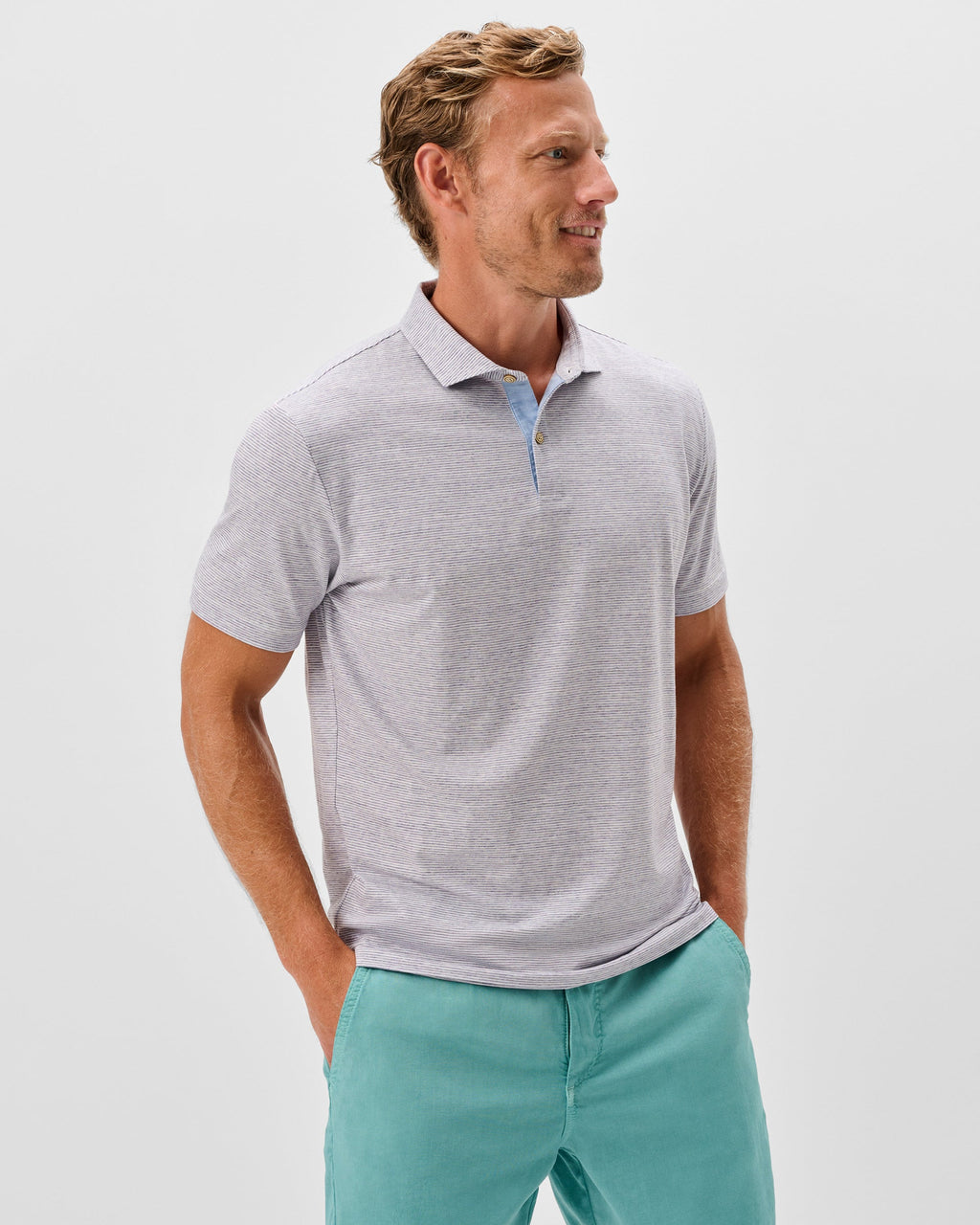 Johnnie-O Slub Cotton Blend Polo - Thatcher Stripe, Bluestone
