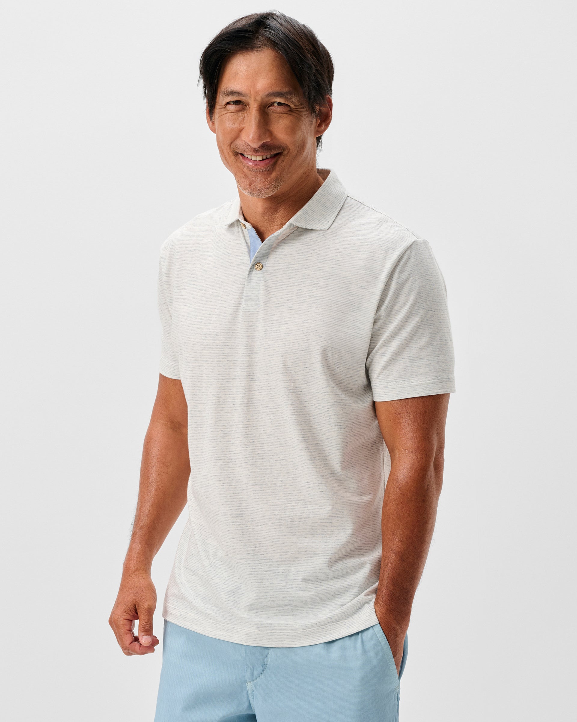 Johnnie-O Slub Cotton Blend Polo - Thatcher Stripe, Light Gray