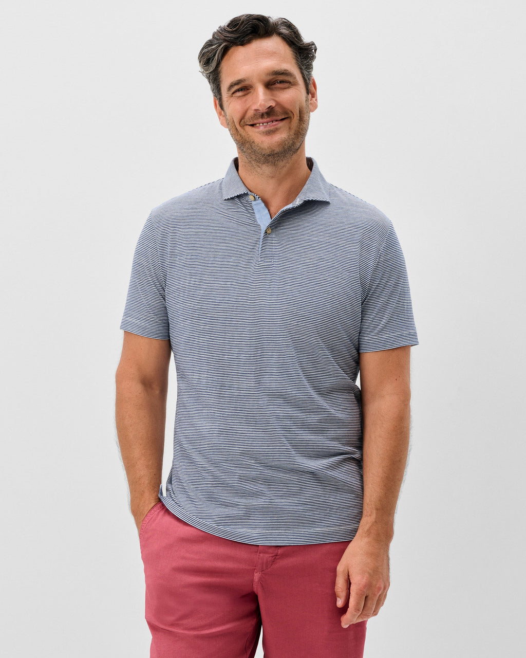 Johnnie-O Slub Cotton Blend Polo - Thatcher Stripe, Navy