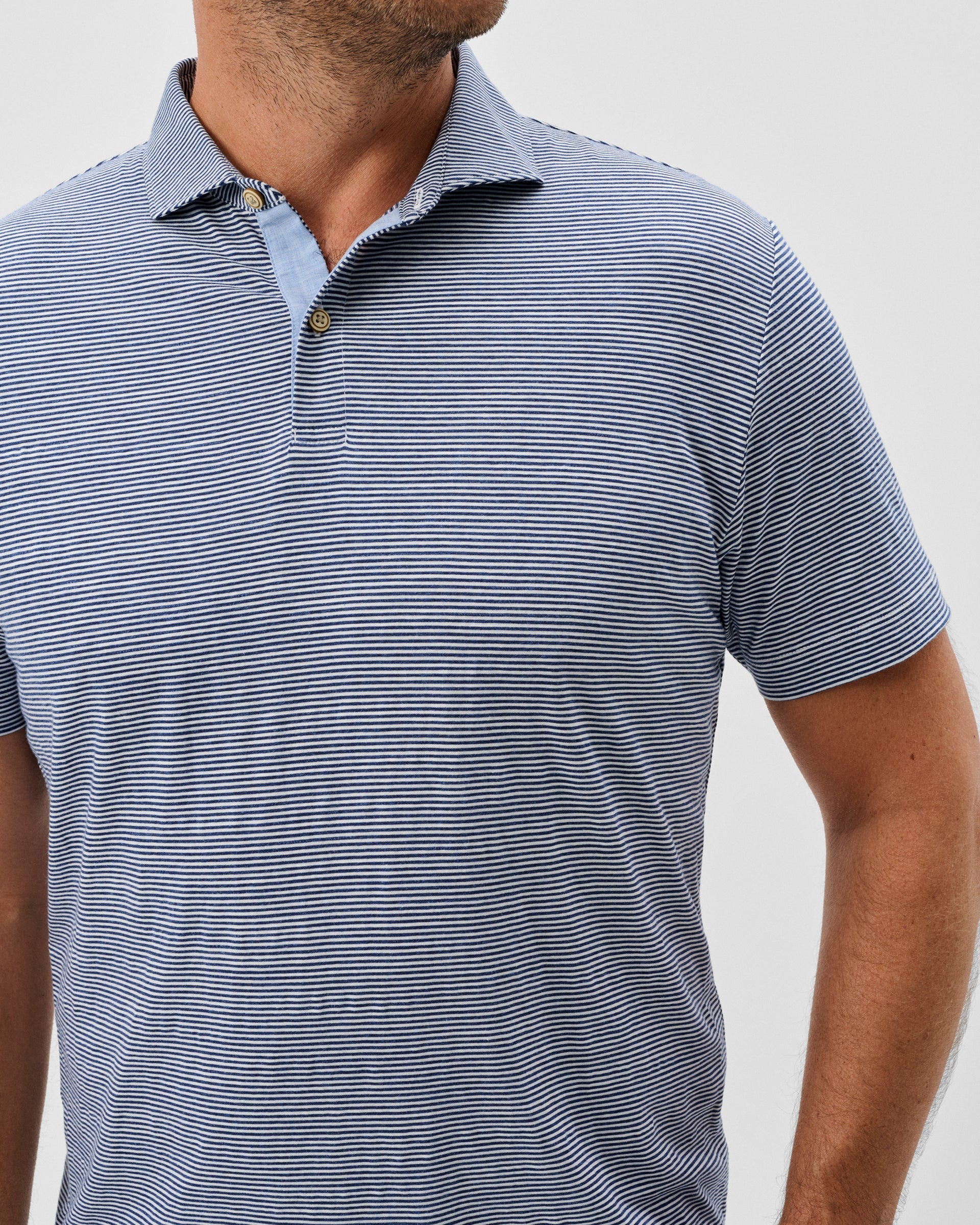 Johnnie-O Slub Cotton Blend Polo - Thatcher Stripe, Navy