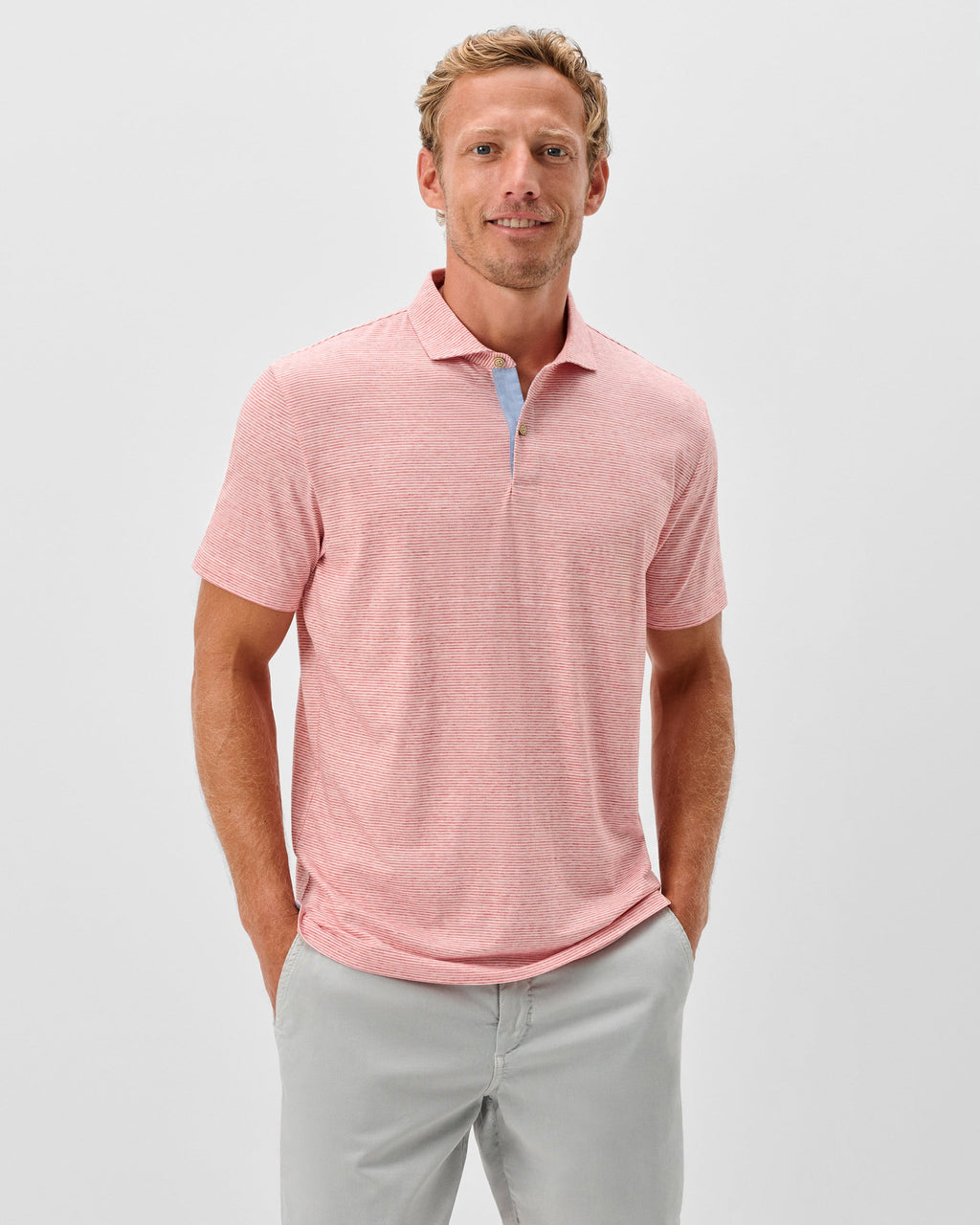 Johnnie-O Slub Cotton Blend Polo - Thatcher Stripe, Slate Rose