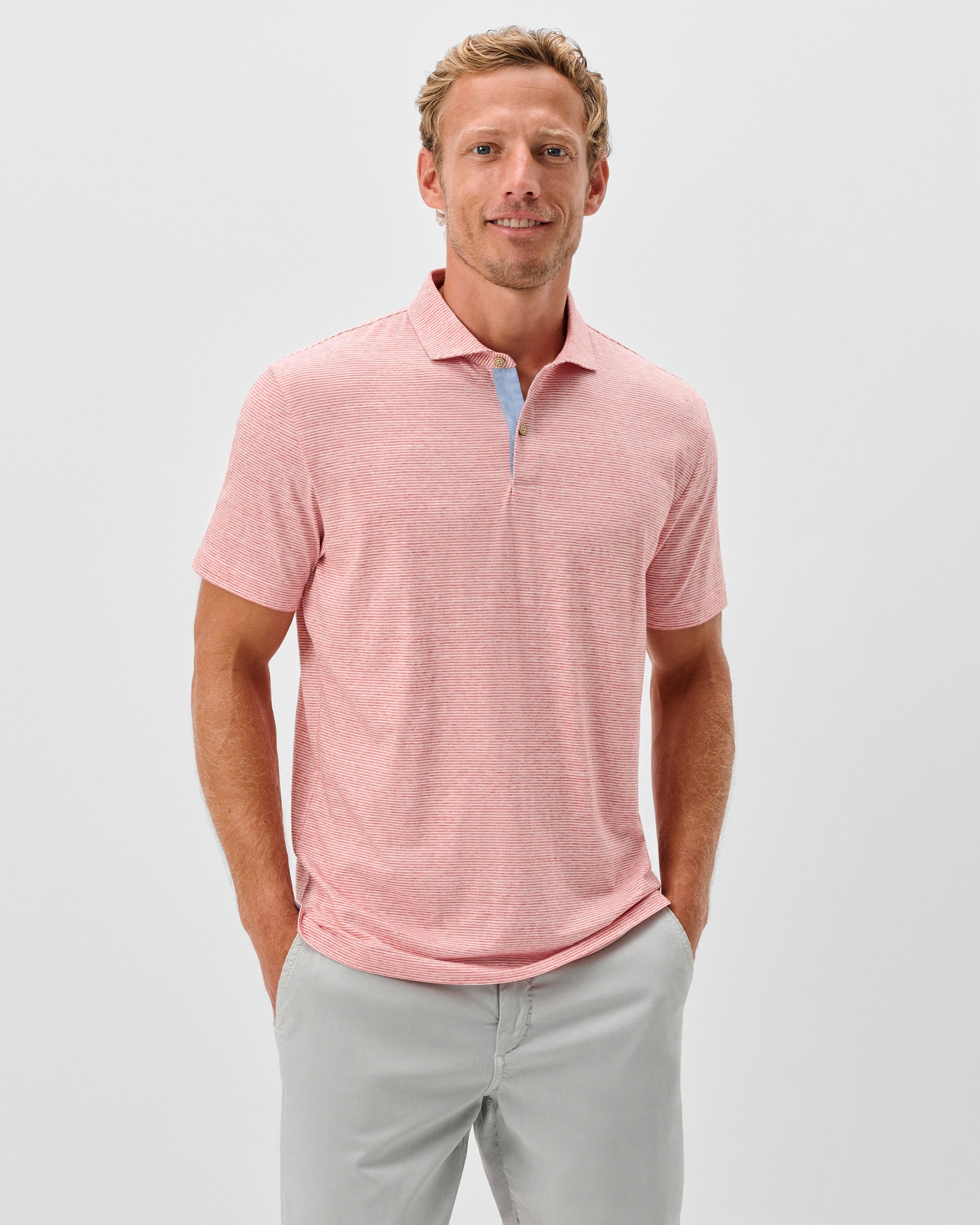 Johnnie-O Slub Cotton Blend Polo - Thatcher Stripe, Slate Rose
