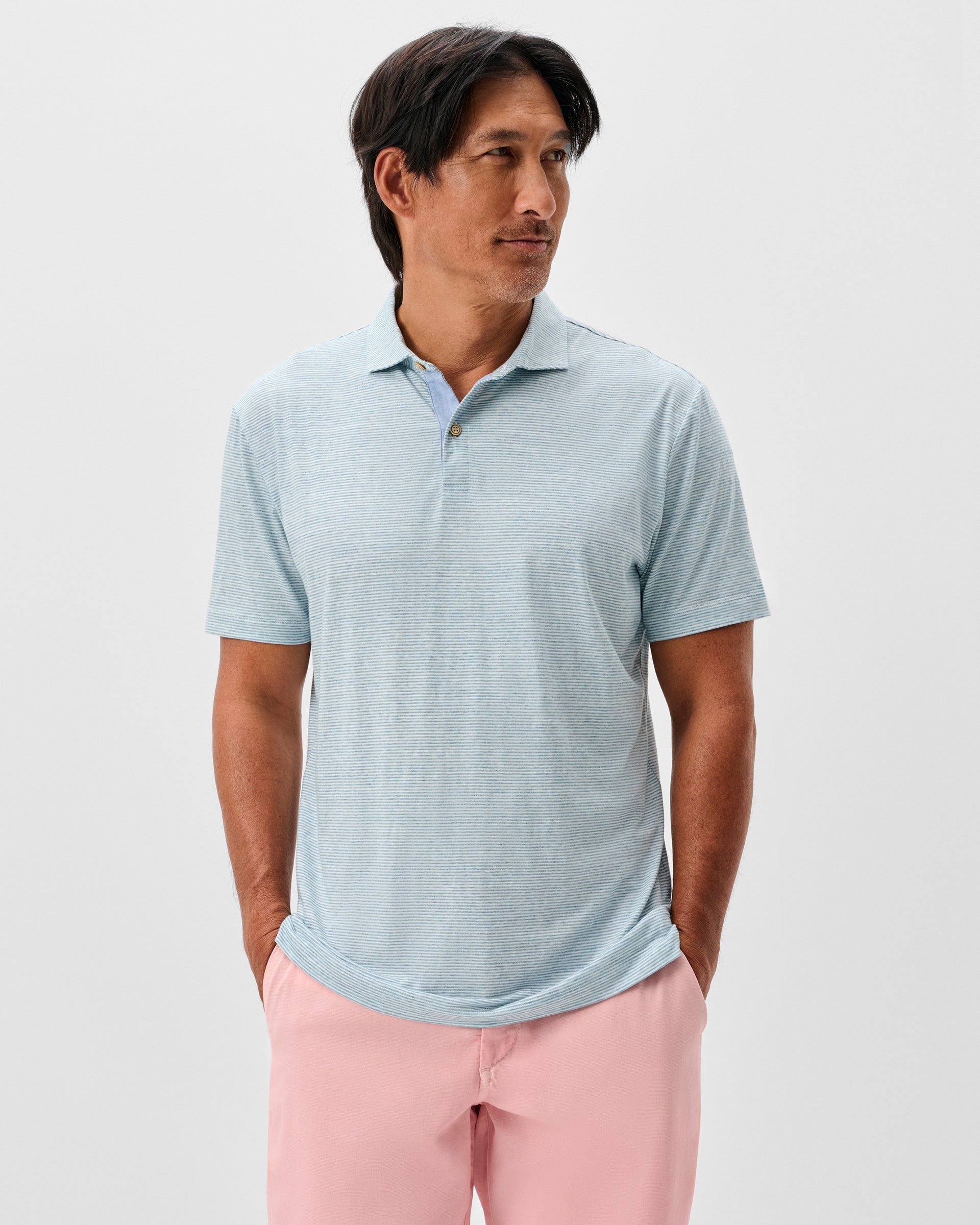 Johnnie-O Slub Cotton Blend Polo - Thatcher Stripe, Tropical