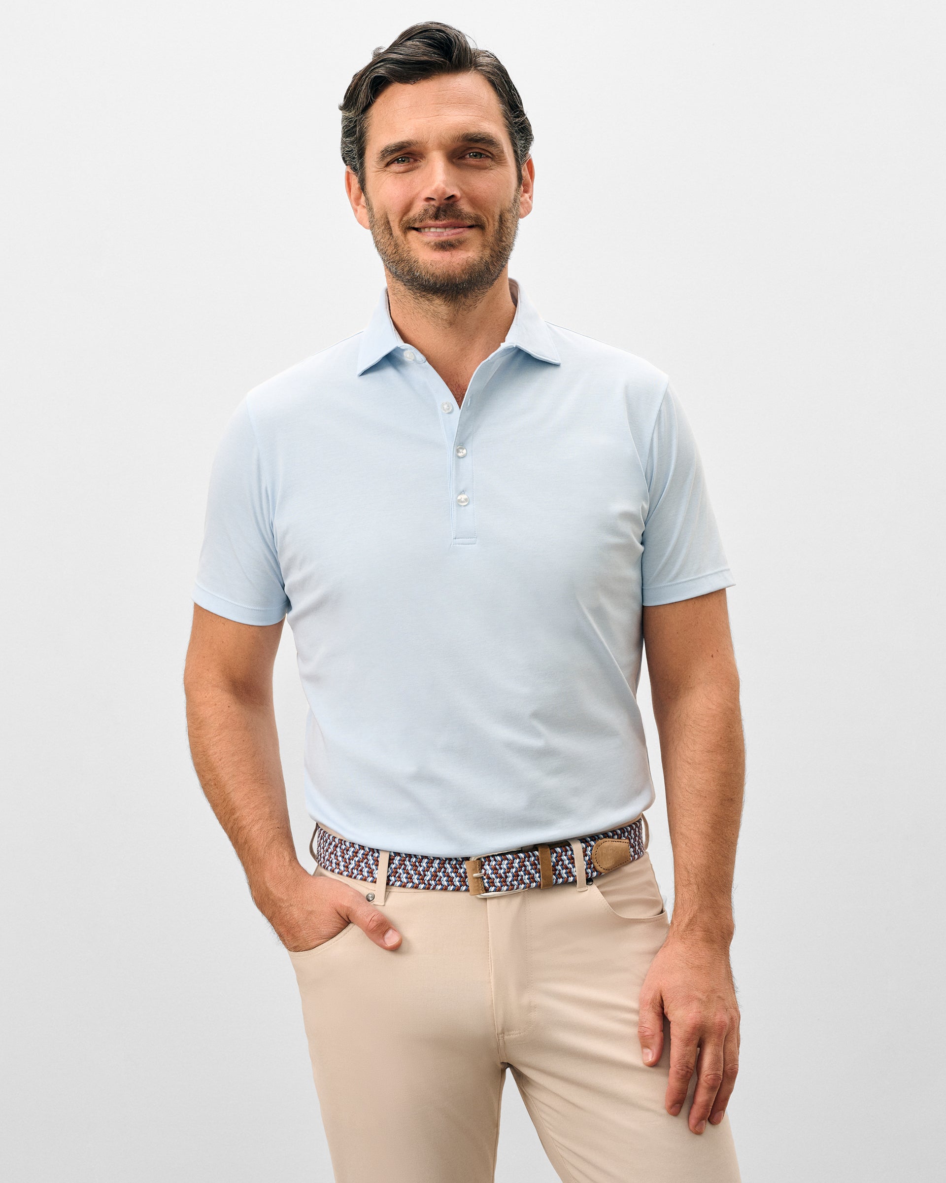 Johnnie-O Fine Pique Knit 4-Button Polo - Elba Solid, Airy Blue