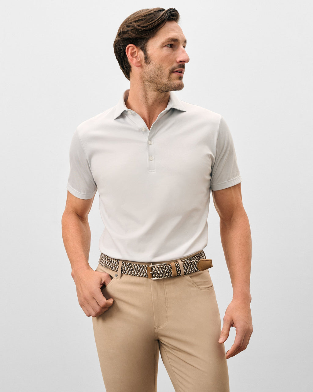 Johnnie-O Fine Pique Knit 4-Button Polo - Elba Solid, Light Gray