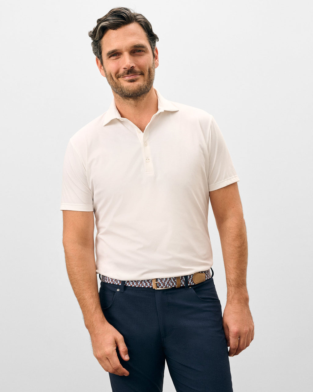Johnnie-O Fine Pique Knit 4-Button Polo - Elba Solid, White