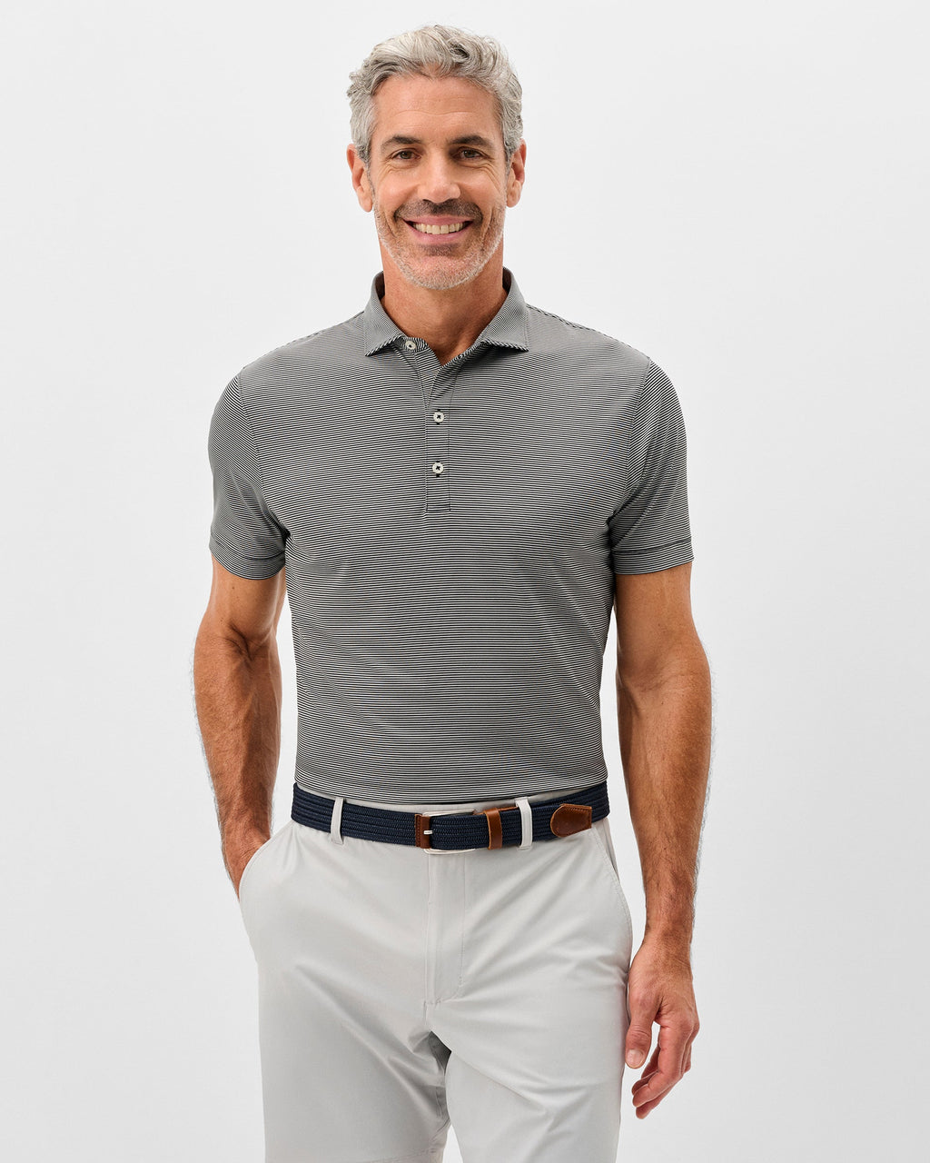Johnnie-O Performance Jersey Polo - Lyndonn Stripe, Black Seal