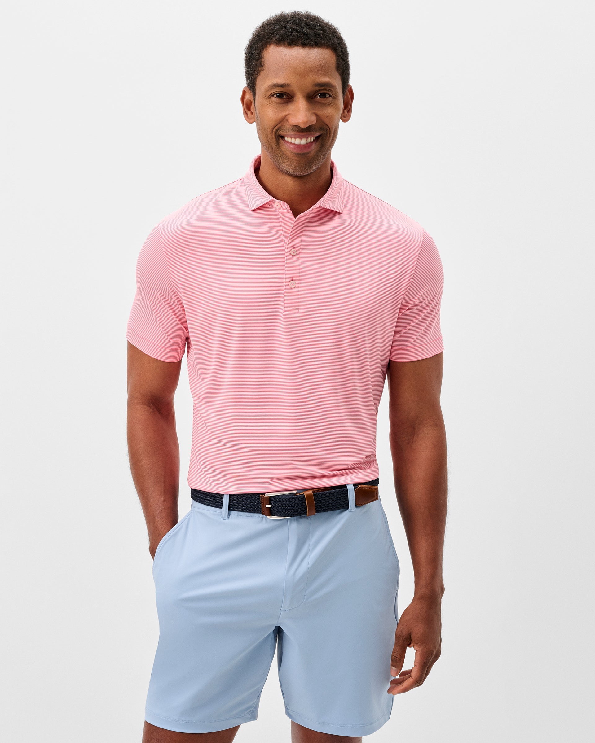 Johnnie-O Performance Jersey Polo - Lyndonn Stripe, Pink Lemonade