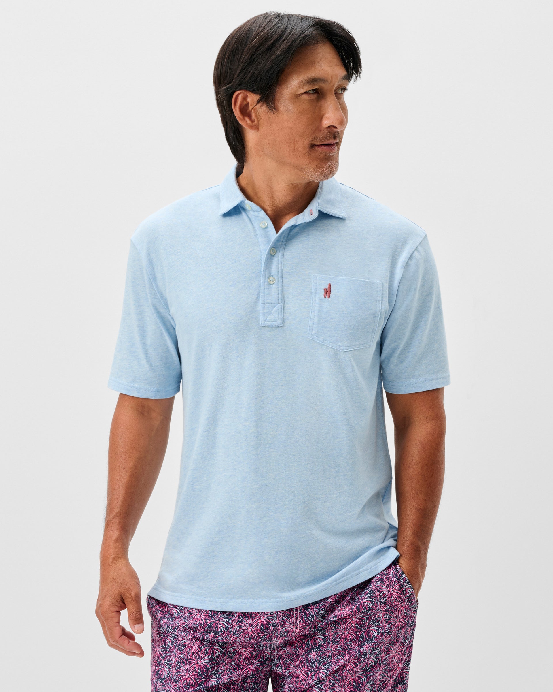 Johnnie-O Original 4-Button Polo - Heather Solid, Cloud Blue