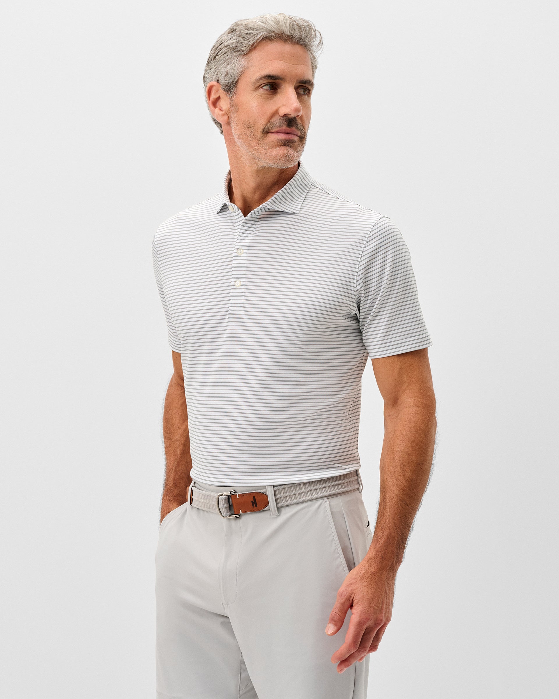 Johnnie-O Performance Jersey Polo - Michael Stripe, Azalea