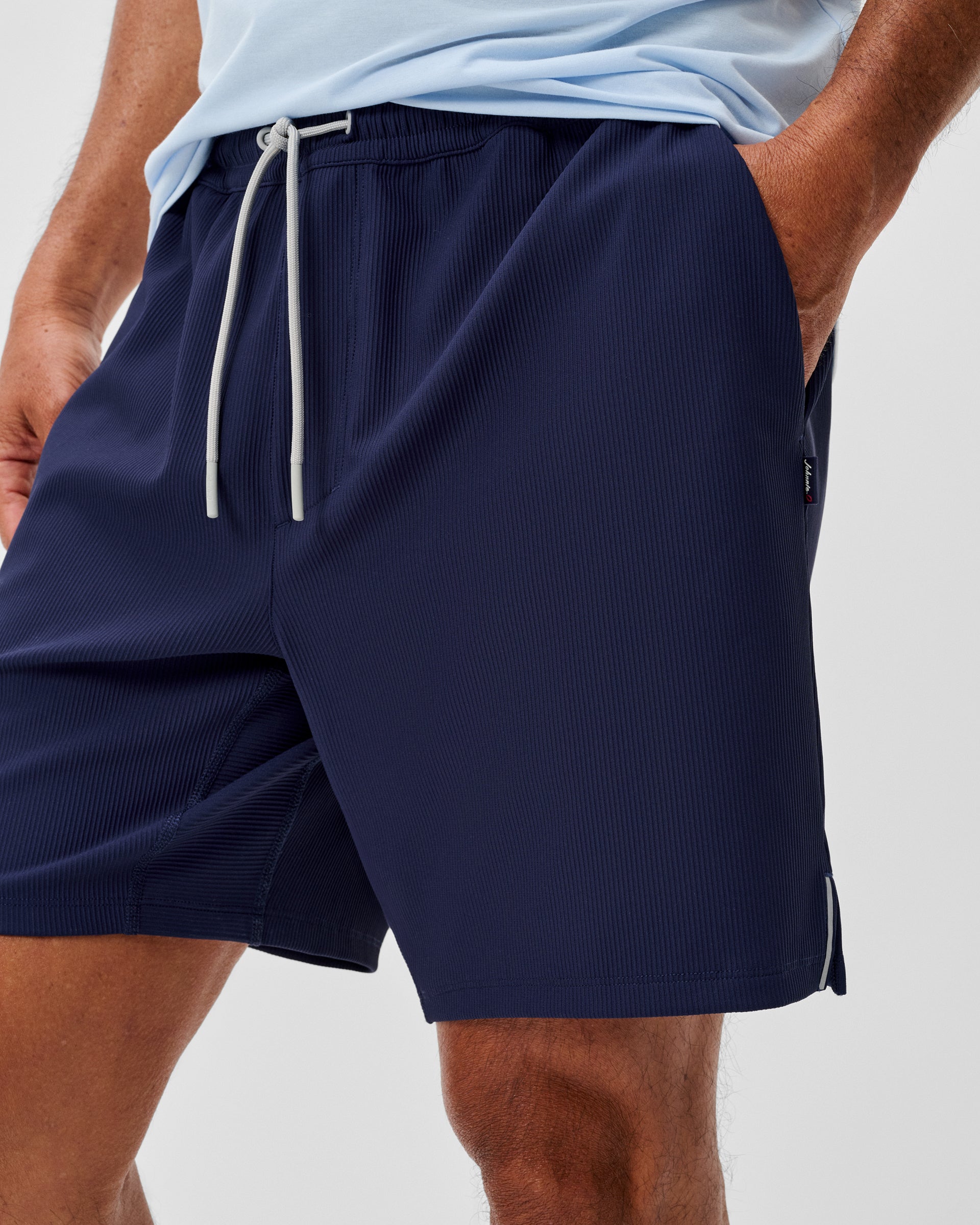 Johnnie-O Jumpin Ribbed Knit Performance Shorts, Navy