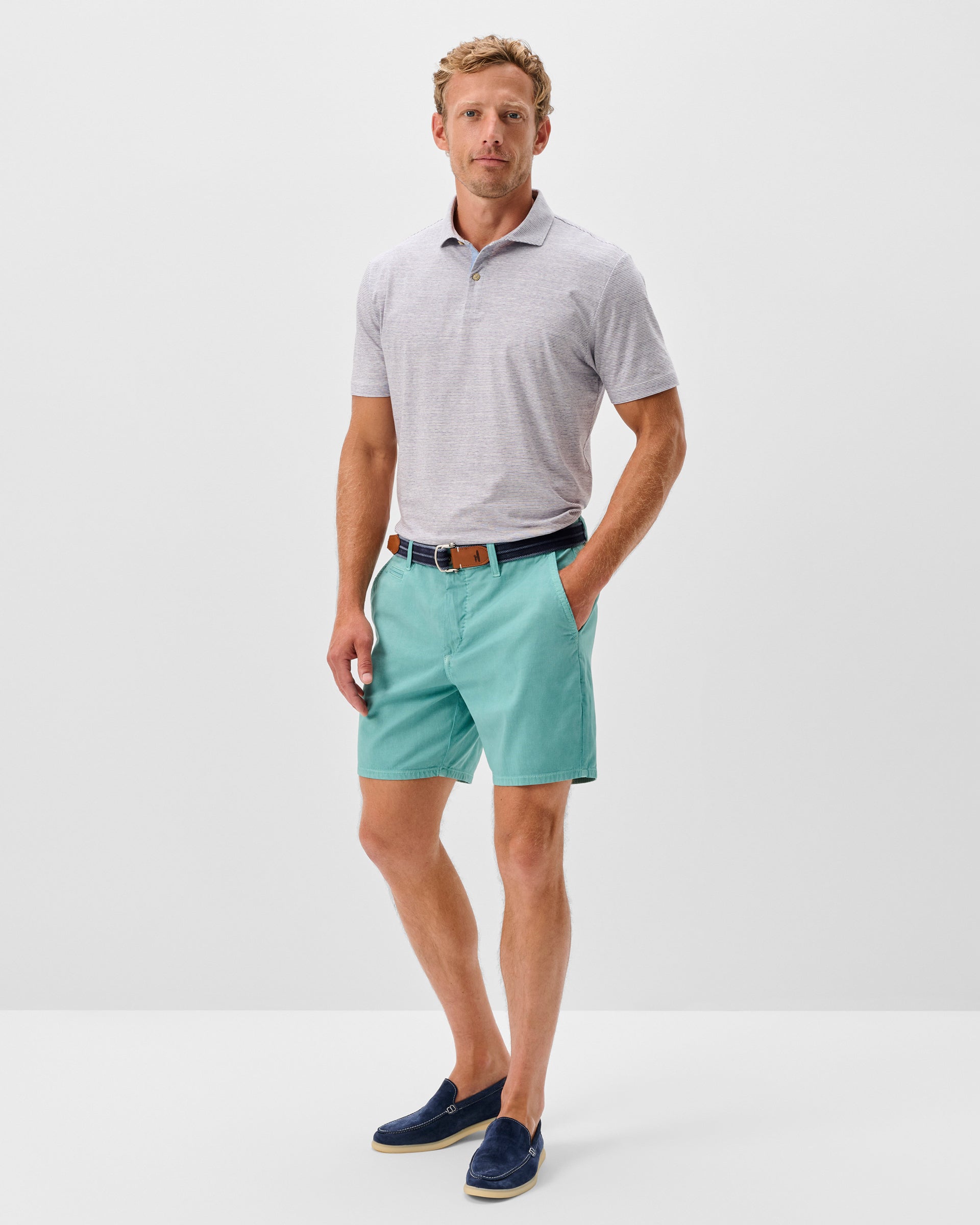 Johnnie-O Nassau Cotton Blend Shorts - 7" Inseam, Green Grass