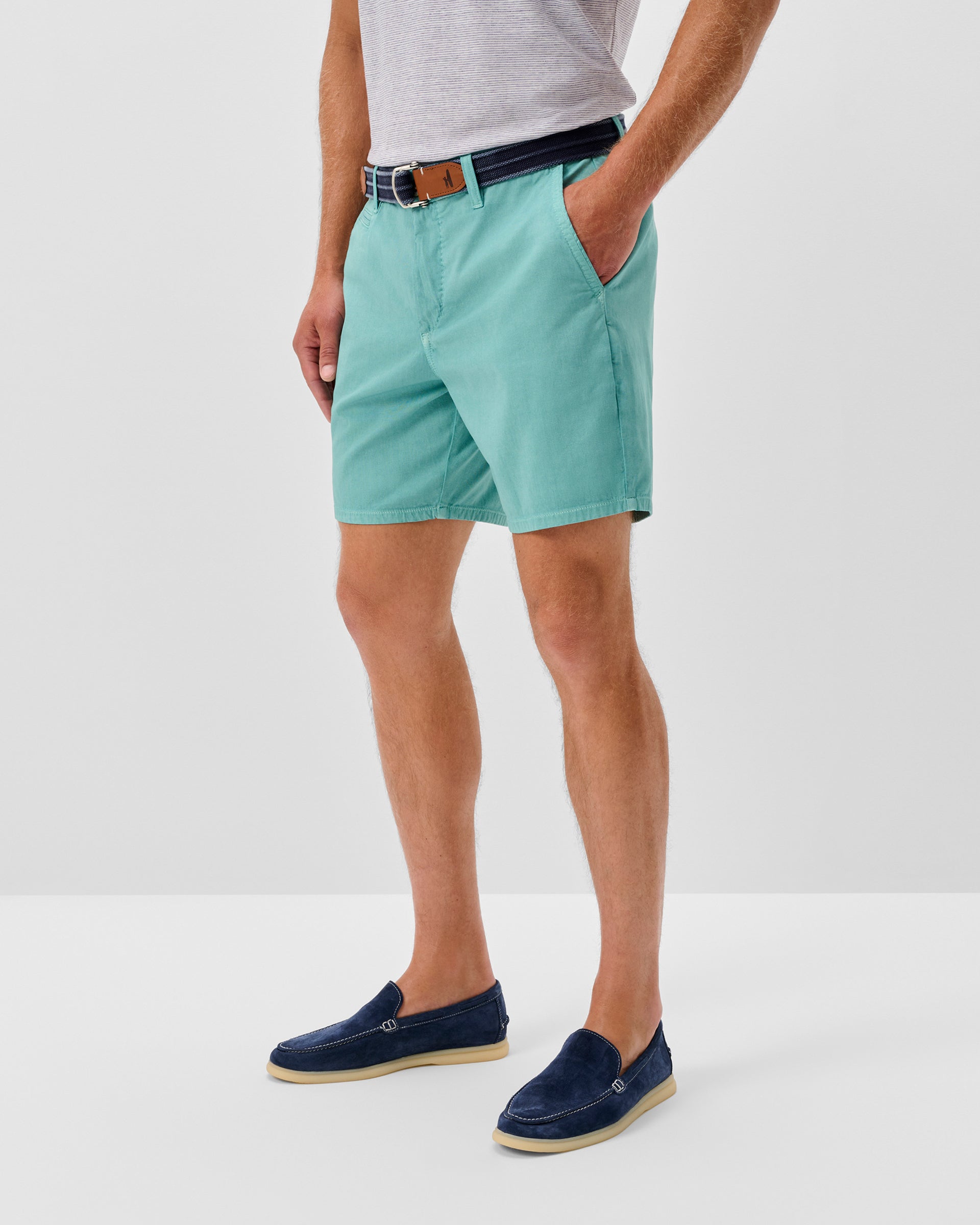 Johnnie-O Nassau Cotton Blend Shorts - 7" Inseam, Green Grass