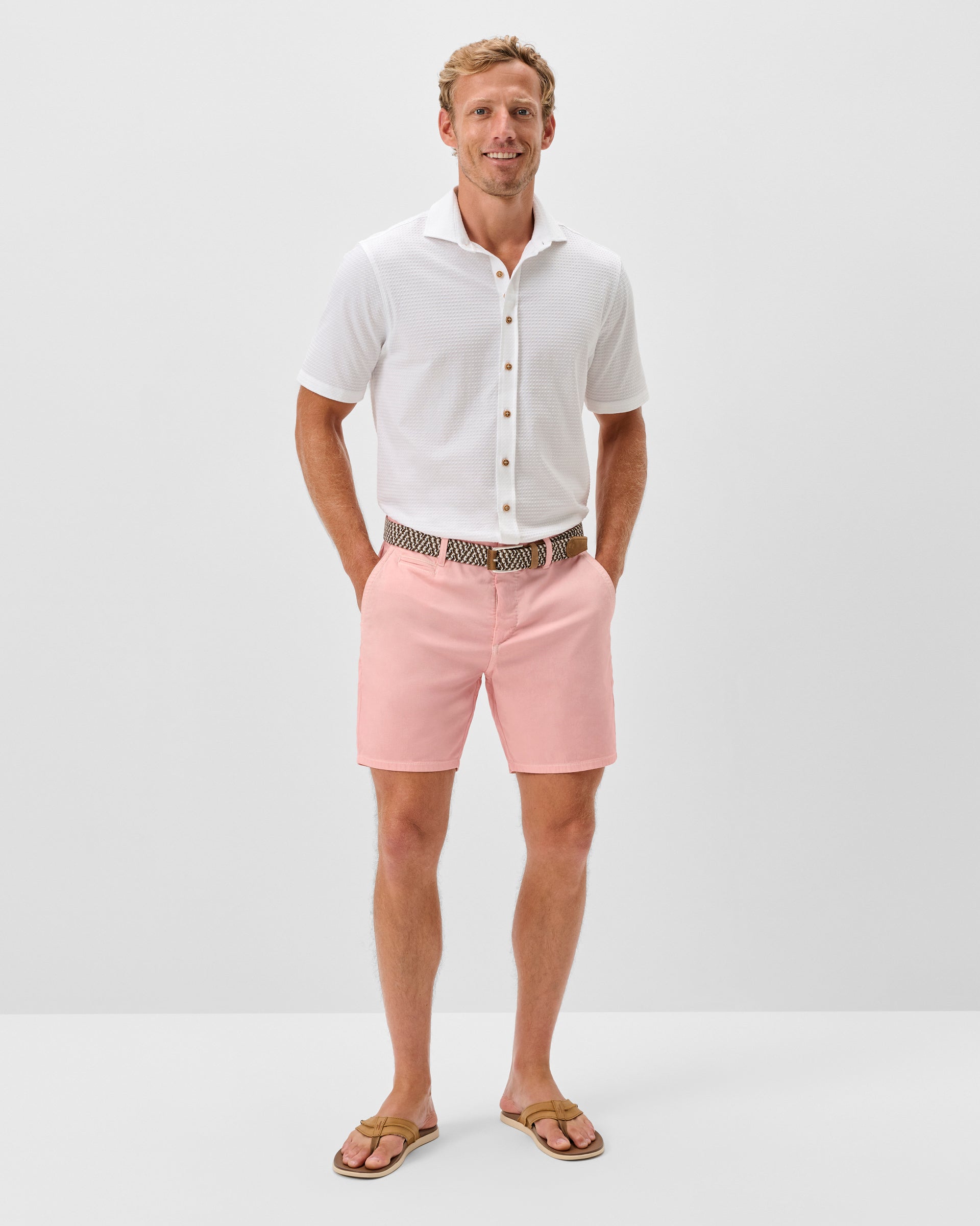 Johnnie-O Nassau Cotton Blend Shorts - 7" Inseam, Salmon