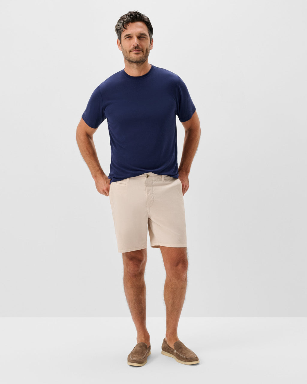 Johnnie-O Nassau Cotton Blend Shorts - 7" Inseam, Stone