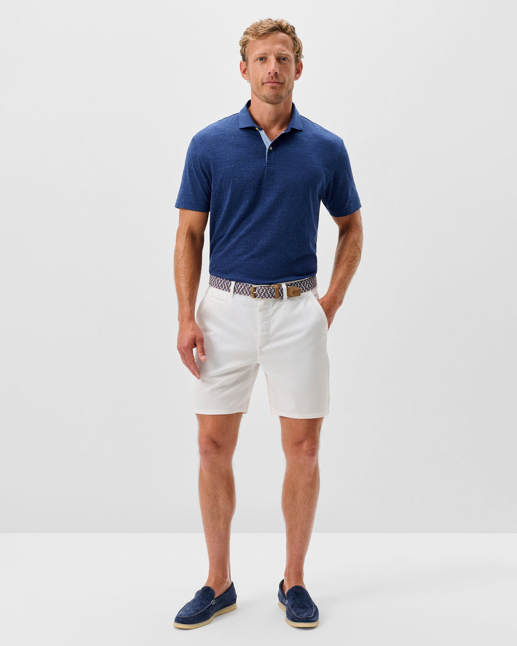 Johnnie-O Nassau Cotton Blend Shorts - 7" Inseam, White
