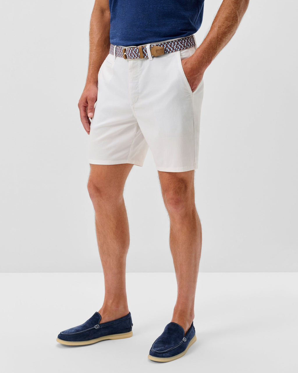 Johnnie-O Nassau Cotton Blend Shorts - 7" Inseam, White