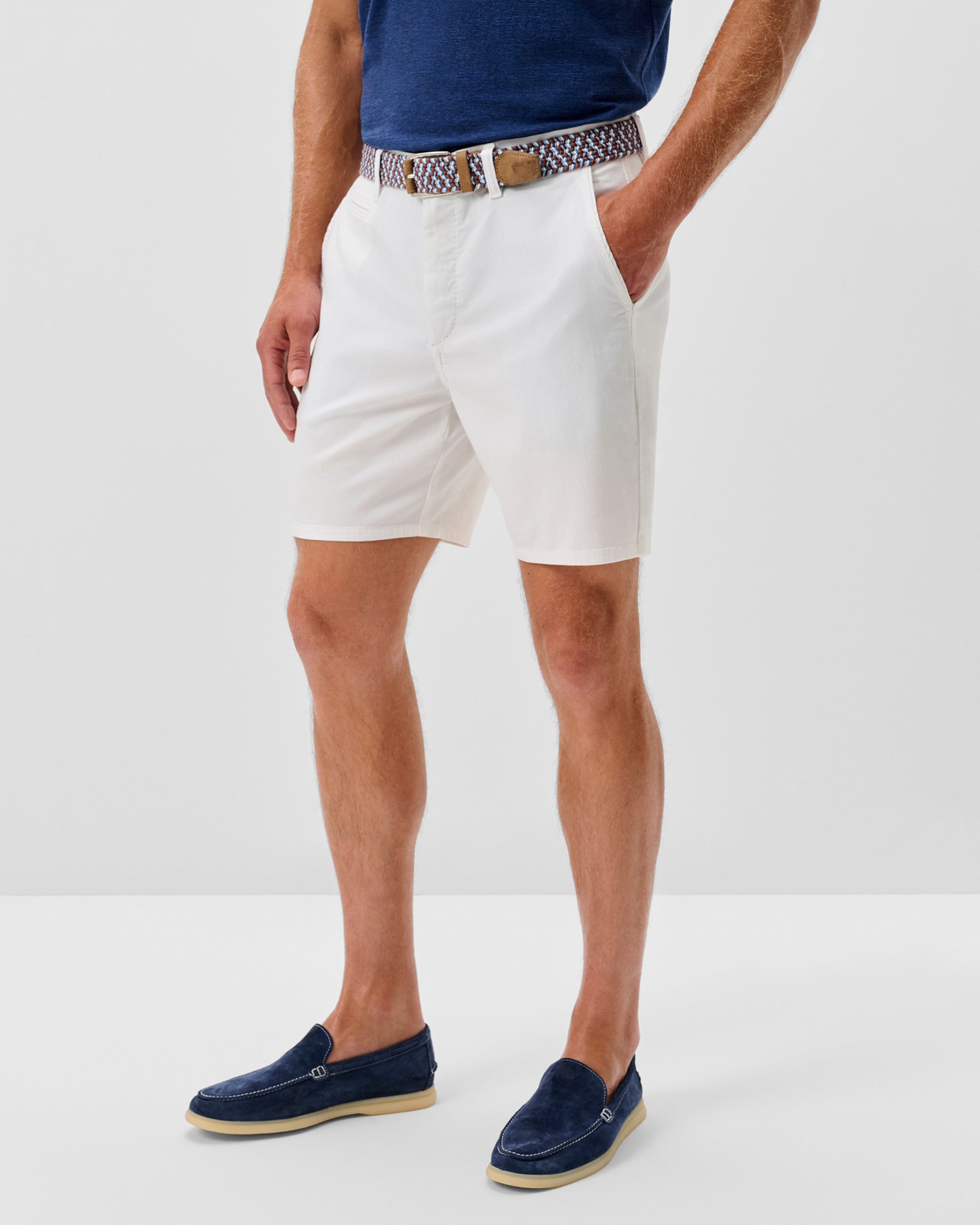 Johnnie-O Nassau Cotton Blend Shorts - 7" Inseam, White