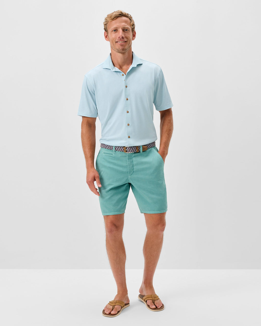 Johnnie-O Nassau Cotton Blend Shorts -  8' inseam, Green Grass