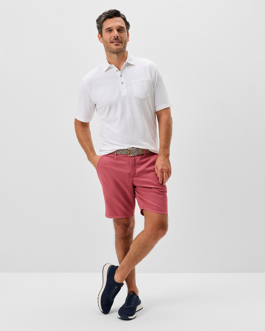 Johnnie-O Nassau Cotton Blend Shorts -  8' inseam, Washed Red