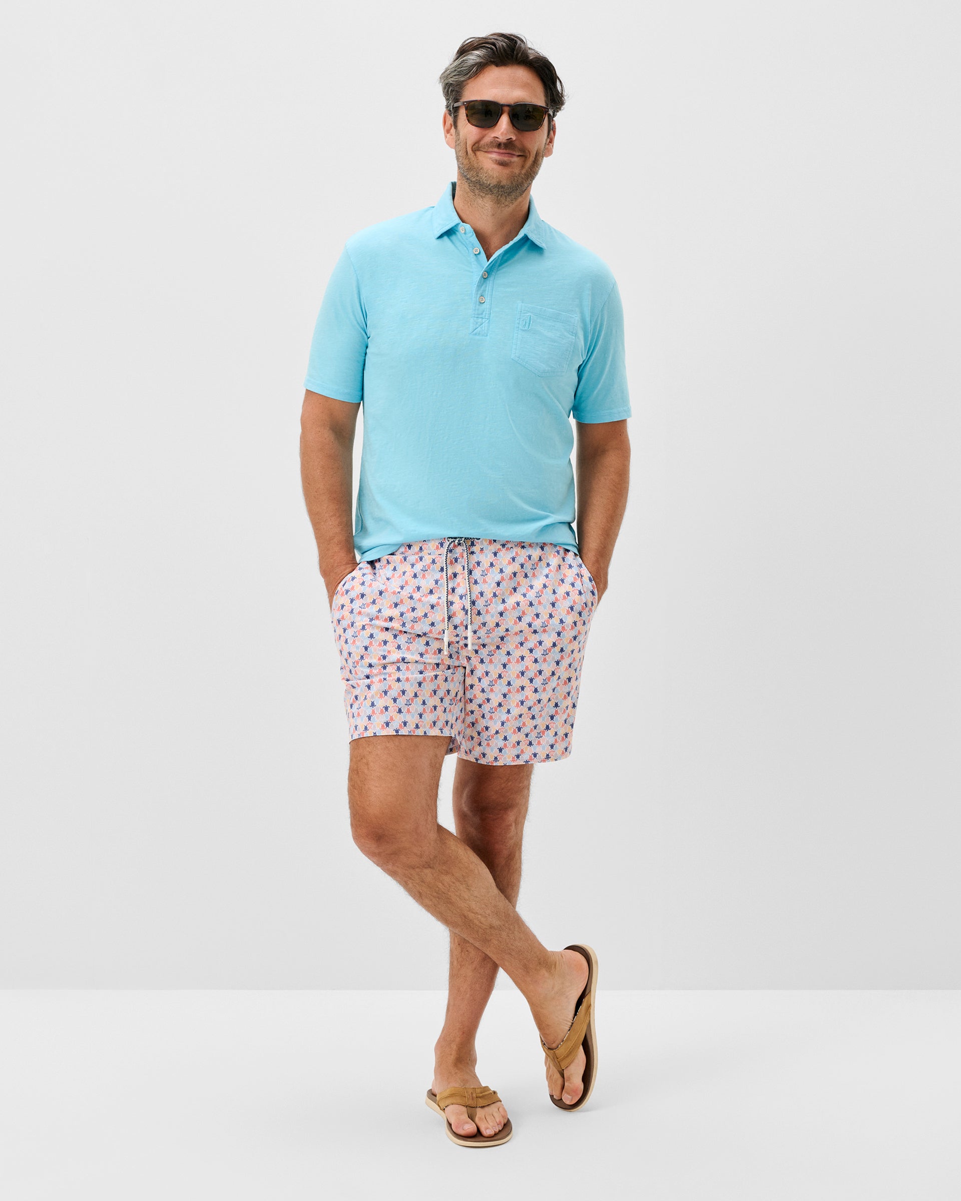 Johnnie-O Half Elastic 7" Swim Trunks, Shelly