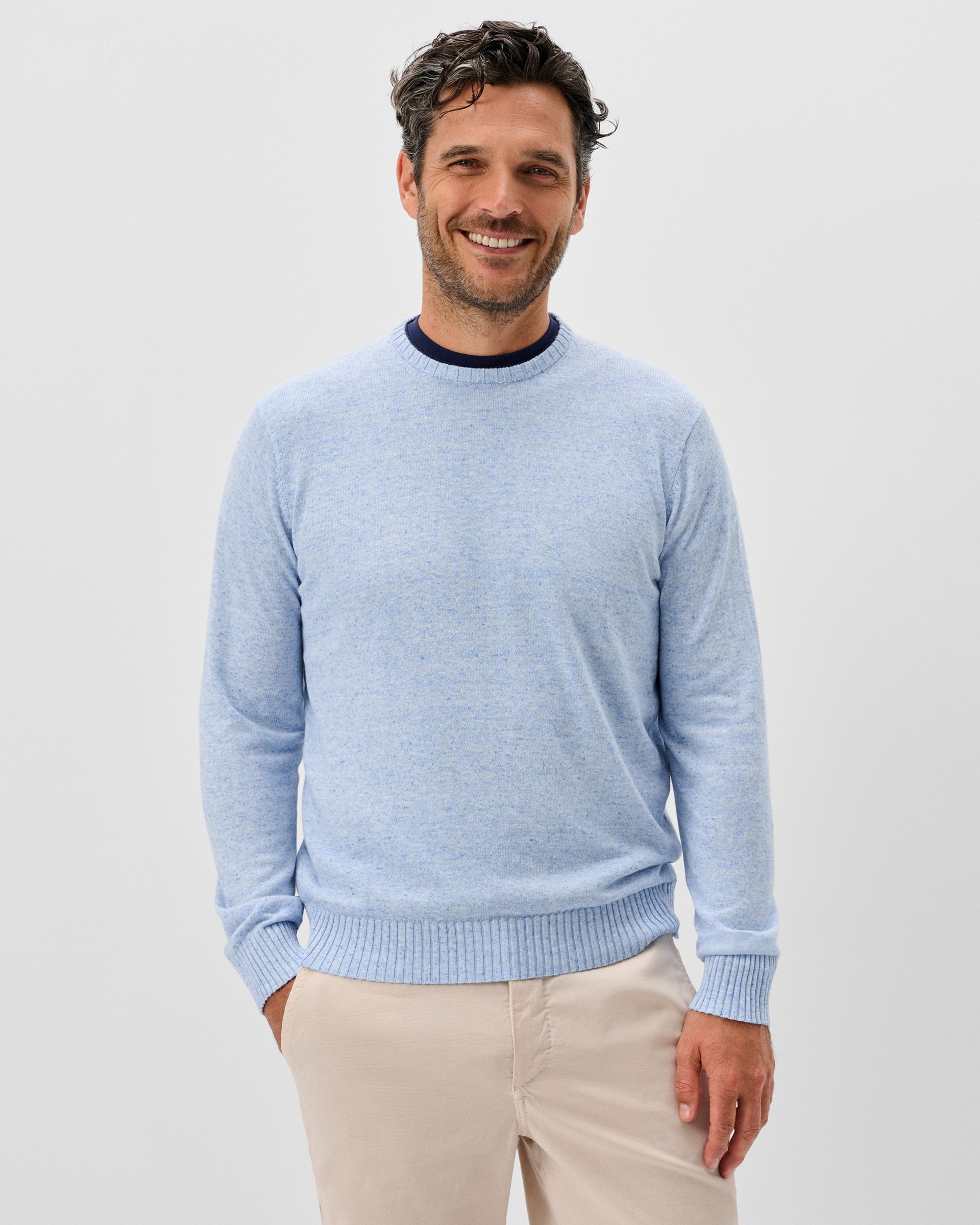 Johnnie-O Albus Heathered Linen Blend Crewneck Sweater, Gulf Blue