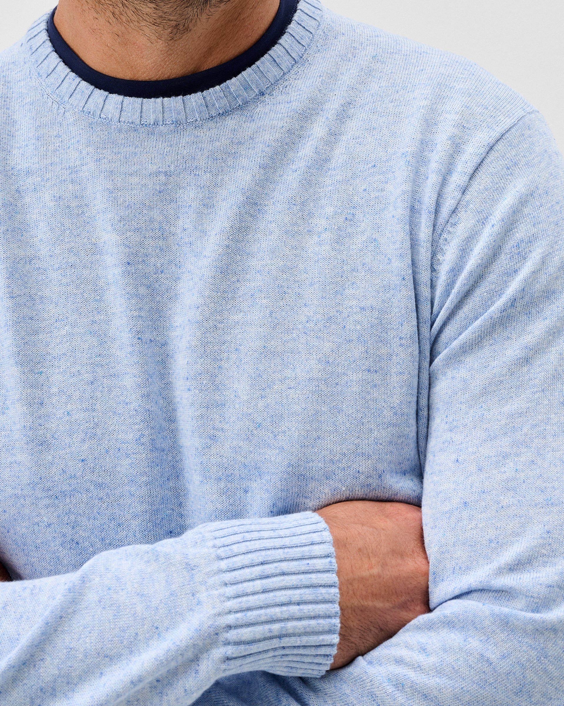 Johnnie-O Albus Heathered Linen Blend Crewneck Sweater, Gulf Blue
