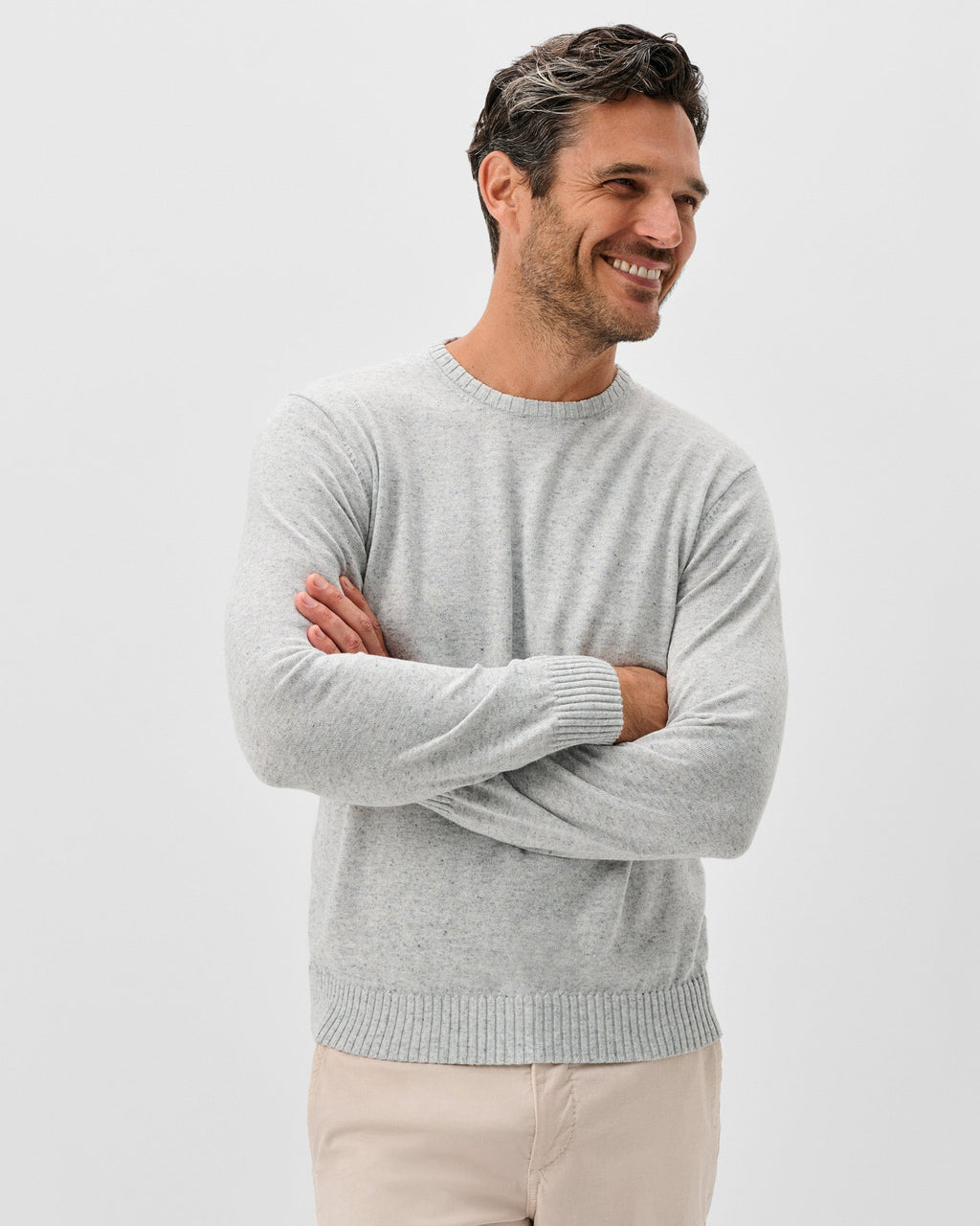 Johnnie-O Albus Heathered Linen Blend Crewneck Sweater, Light Gray
