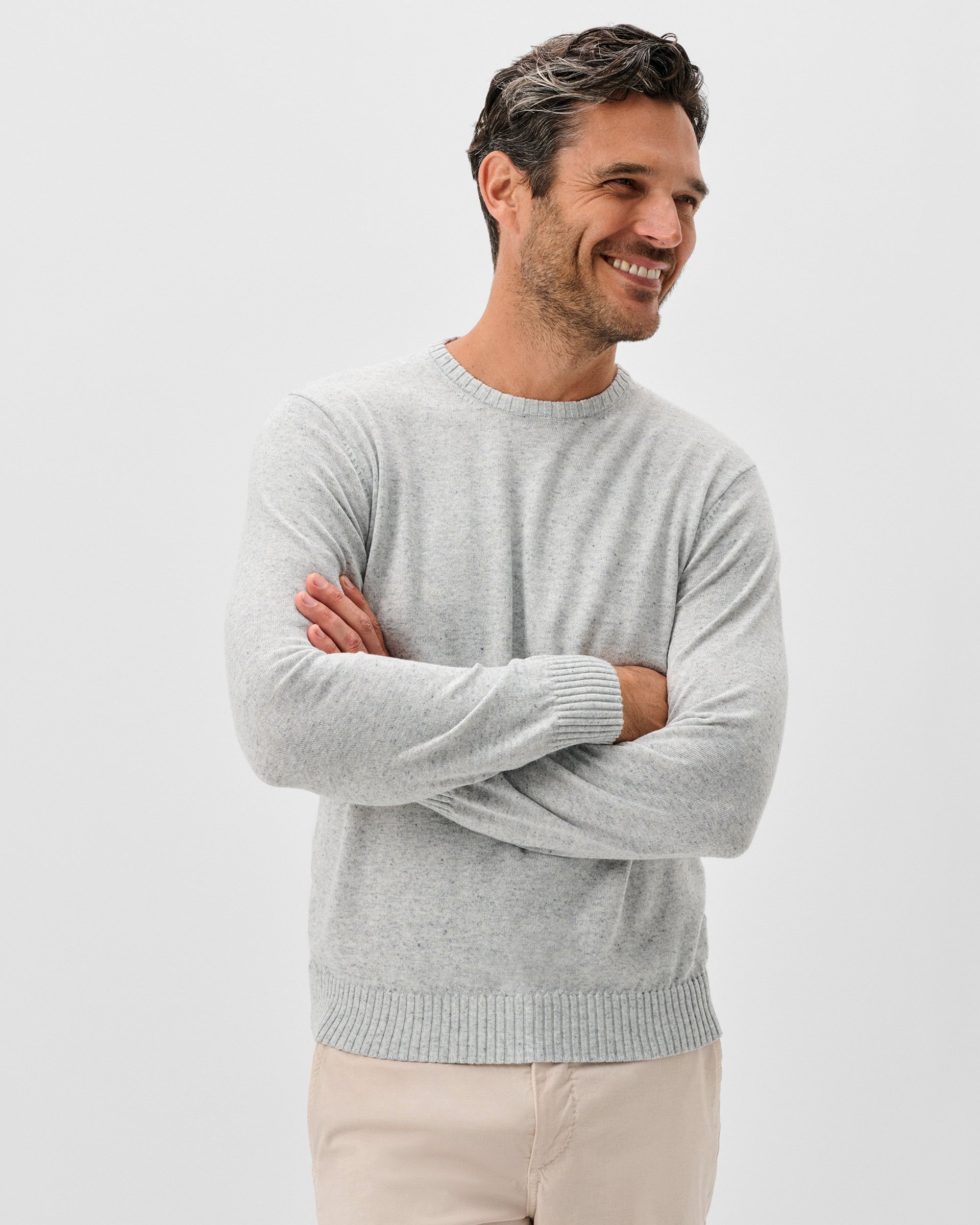 Johnnie-O Albus Heathered Linen Blend Crewneck Sweater, Light Gray