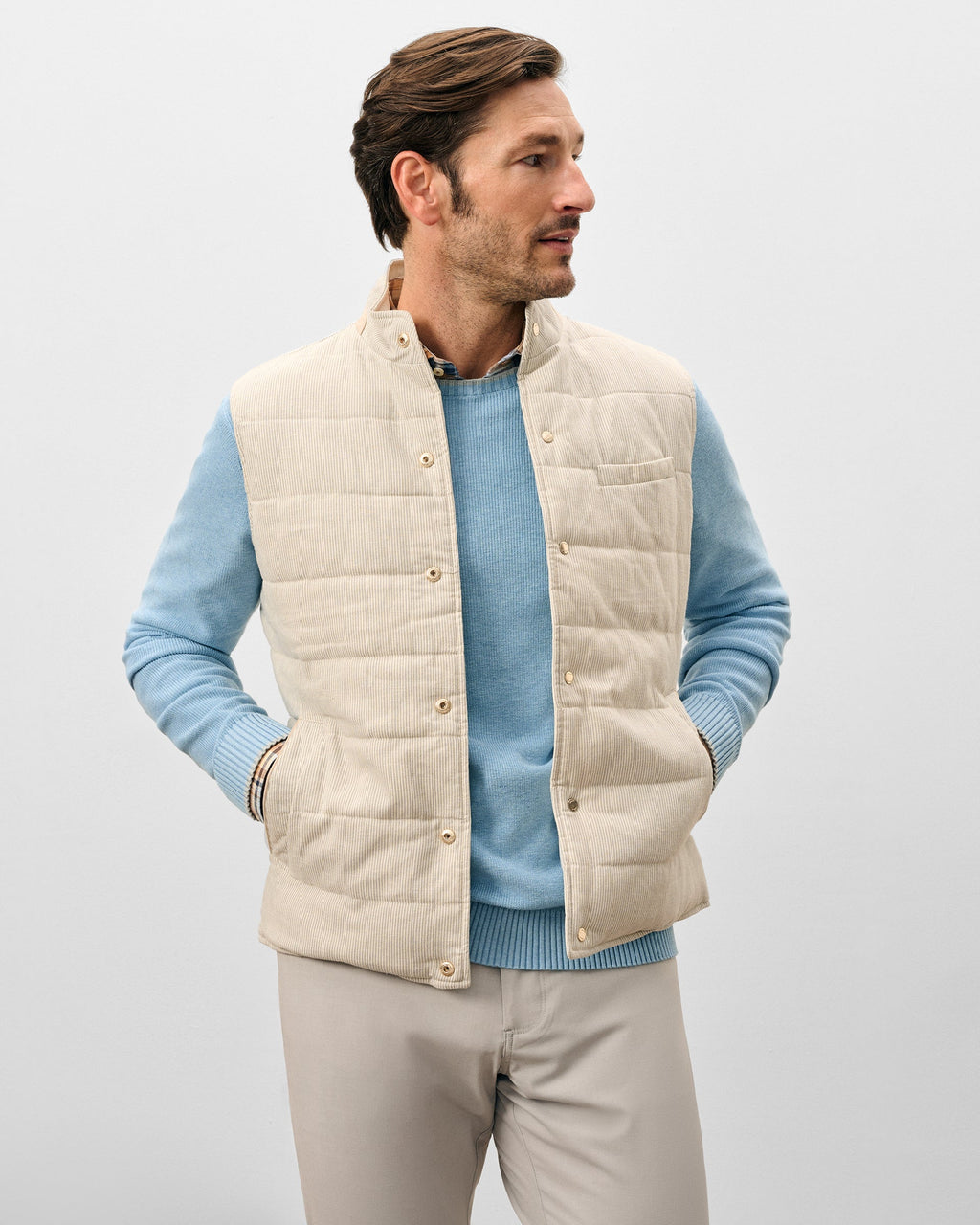 Johnnie-O Sandhills Reversible Snap Front Vest, Stone