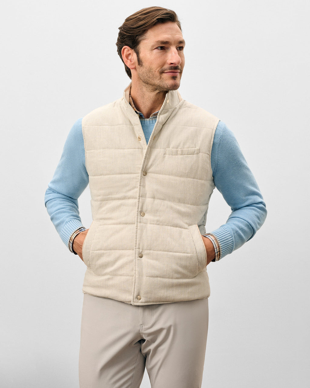 Johnnie-O Sandhills Reversible Snap Front Vest, Stone