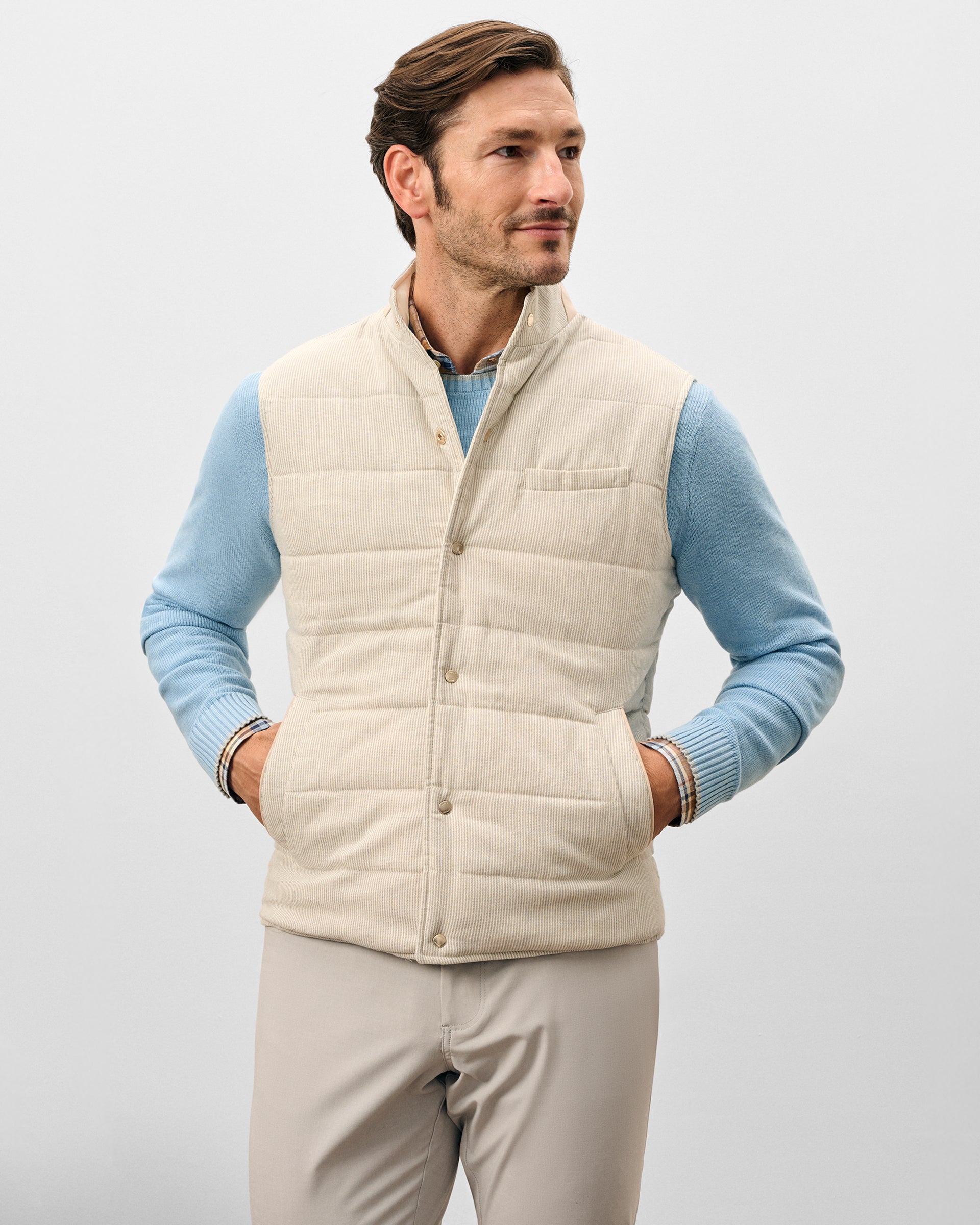 Johnnie-O Sandhills Reversible Snap Front Vest, Stone