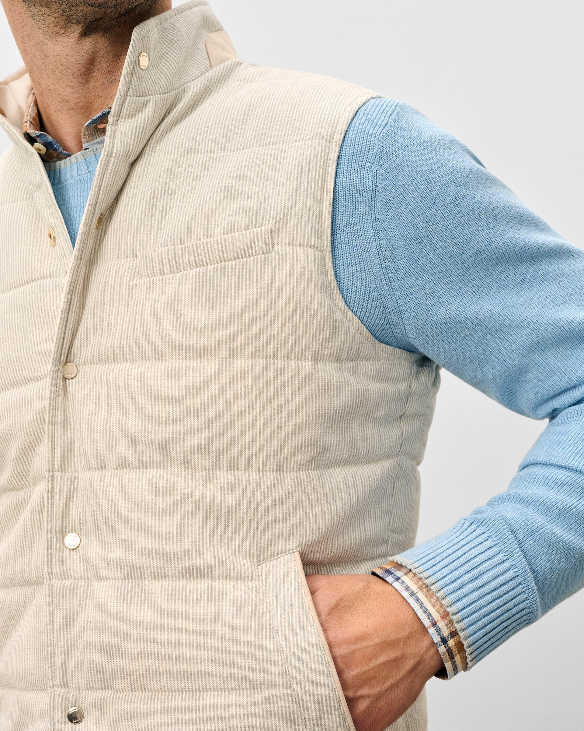 Johnnie-O Sandhills Reversible Snap Front Vest, Stone