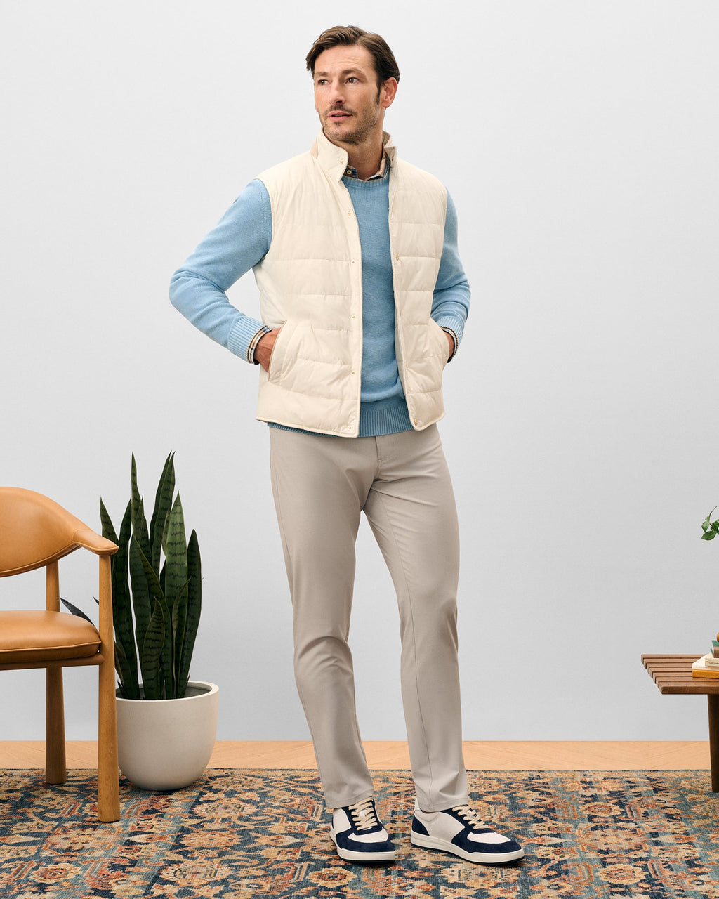 Johnnie-O Sandhills Reversible Snap Front Vest, Stone