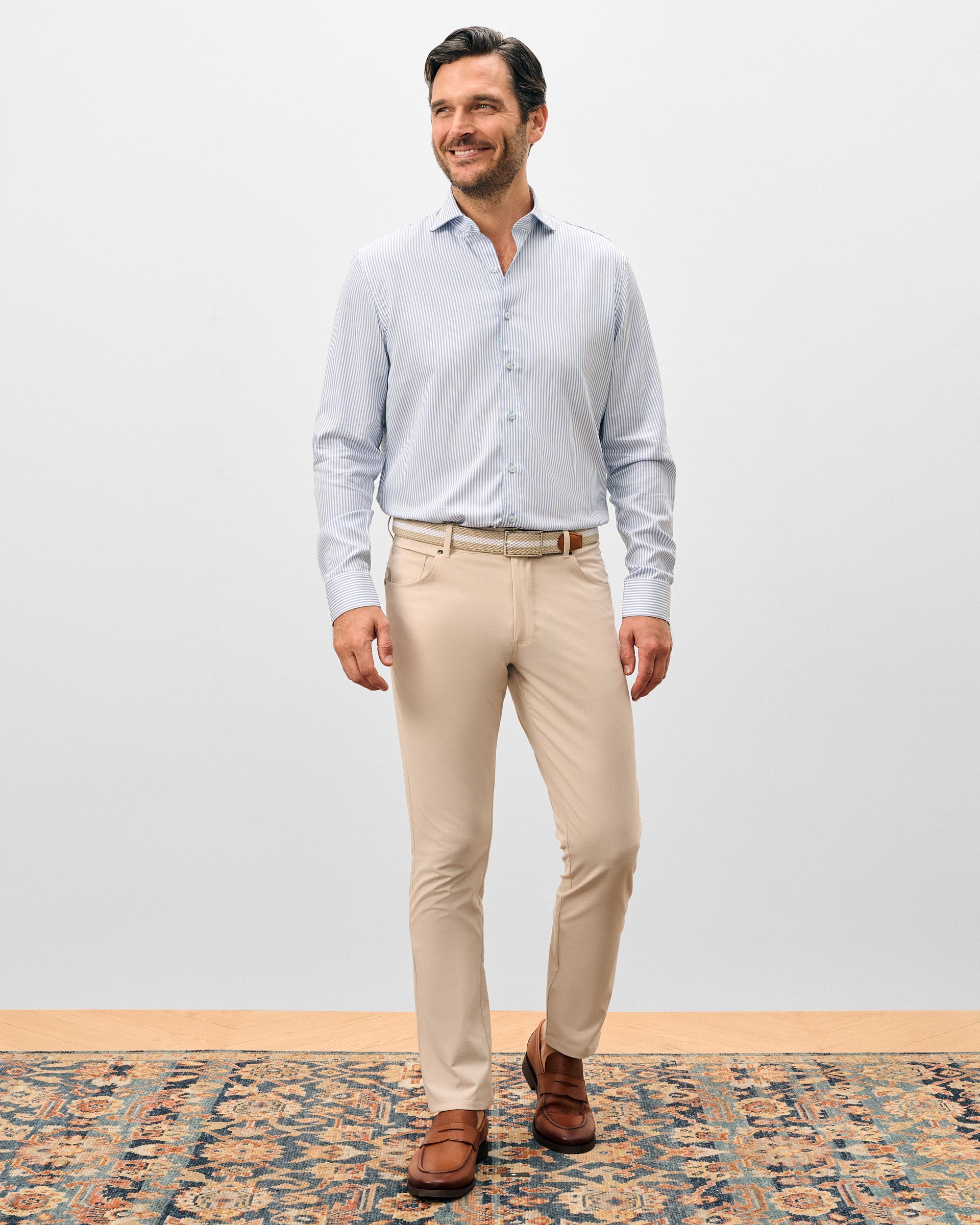 Johnnie-O Tencel Button Down Shirt - Judes Stripe, Laguna Blue