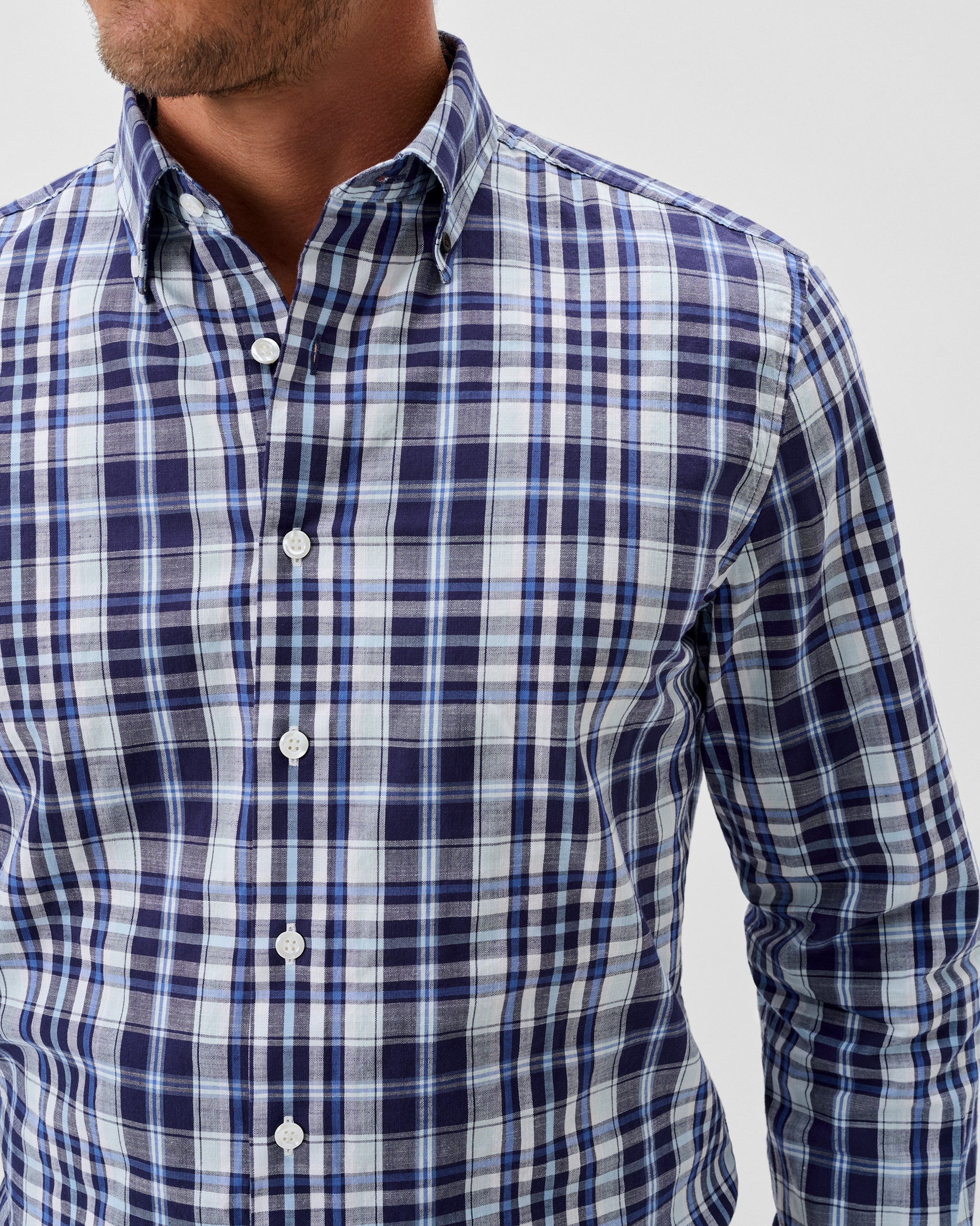 Johnnie-O Slub Cotton Button Down Shirt - Brentford Plaid, Navy