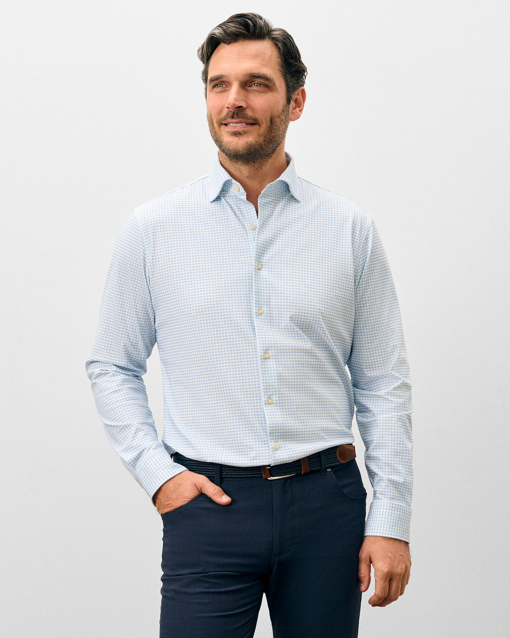 Johnnie-O Fine Pique Knit Button Down Shirt - Albro Check, Gulf Blue