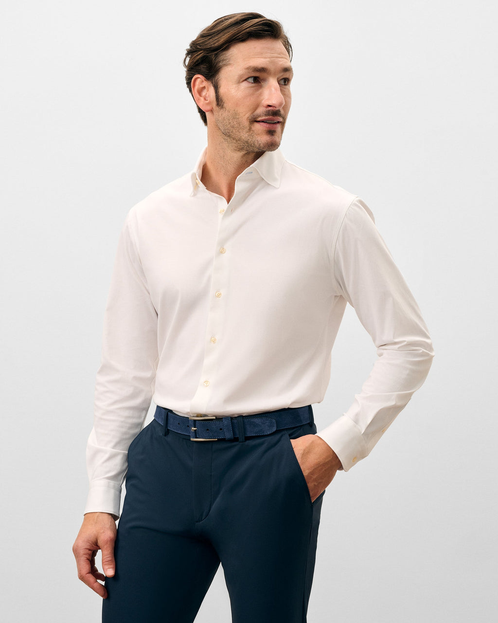 Johnnie-O Fine Pique Knit Button Down Shirt - Solid, White