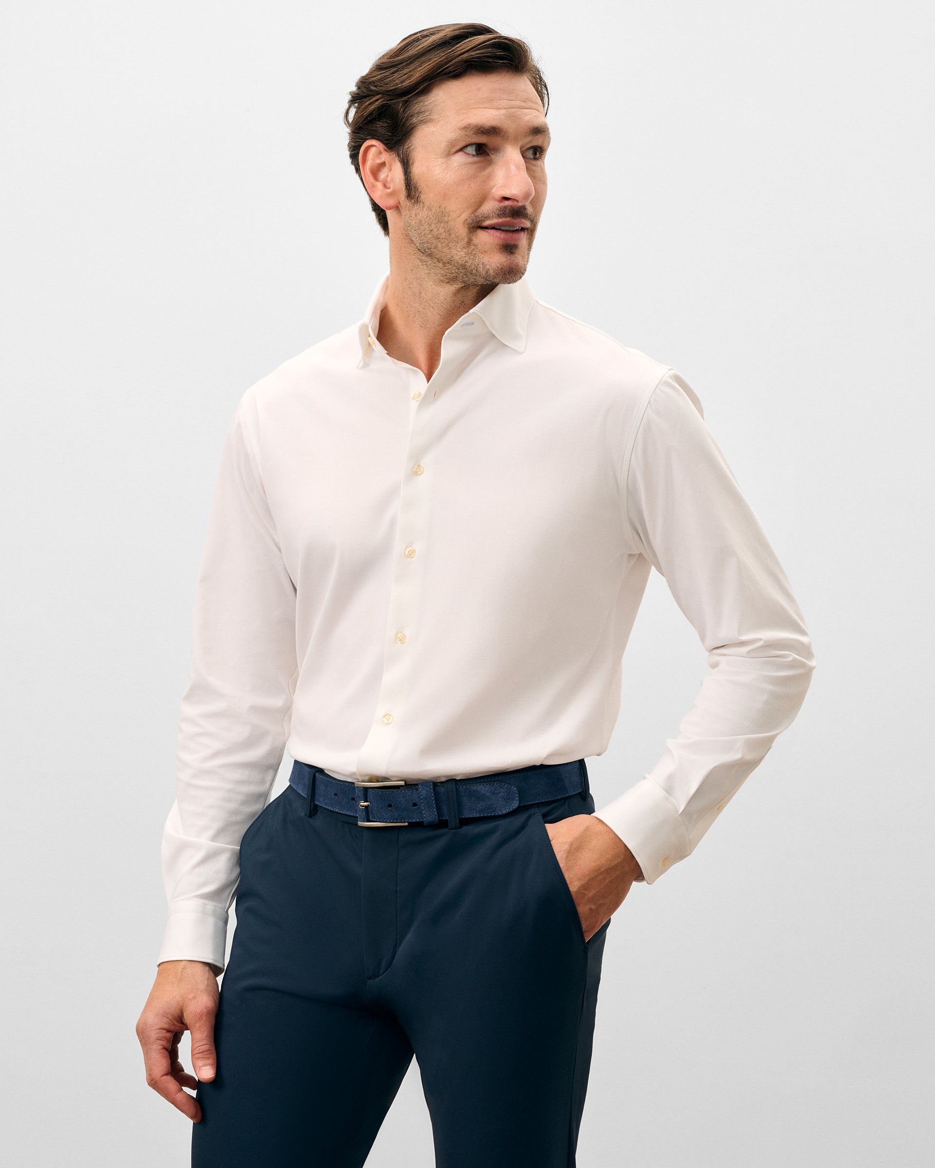 Johnnie-O Fine Pique Knit Button Down Shirt - Solid, White