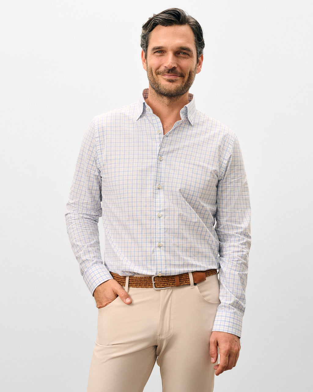 Johnnie-O Cotton Button Down Shirt - Trauber Tattersall, Mid Blue