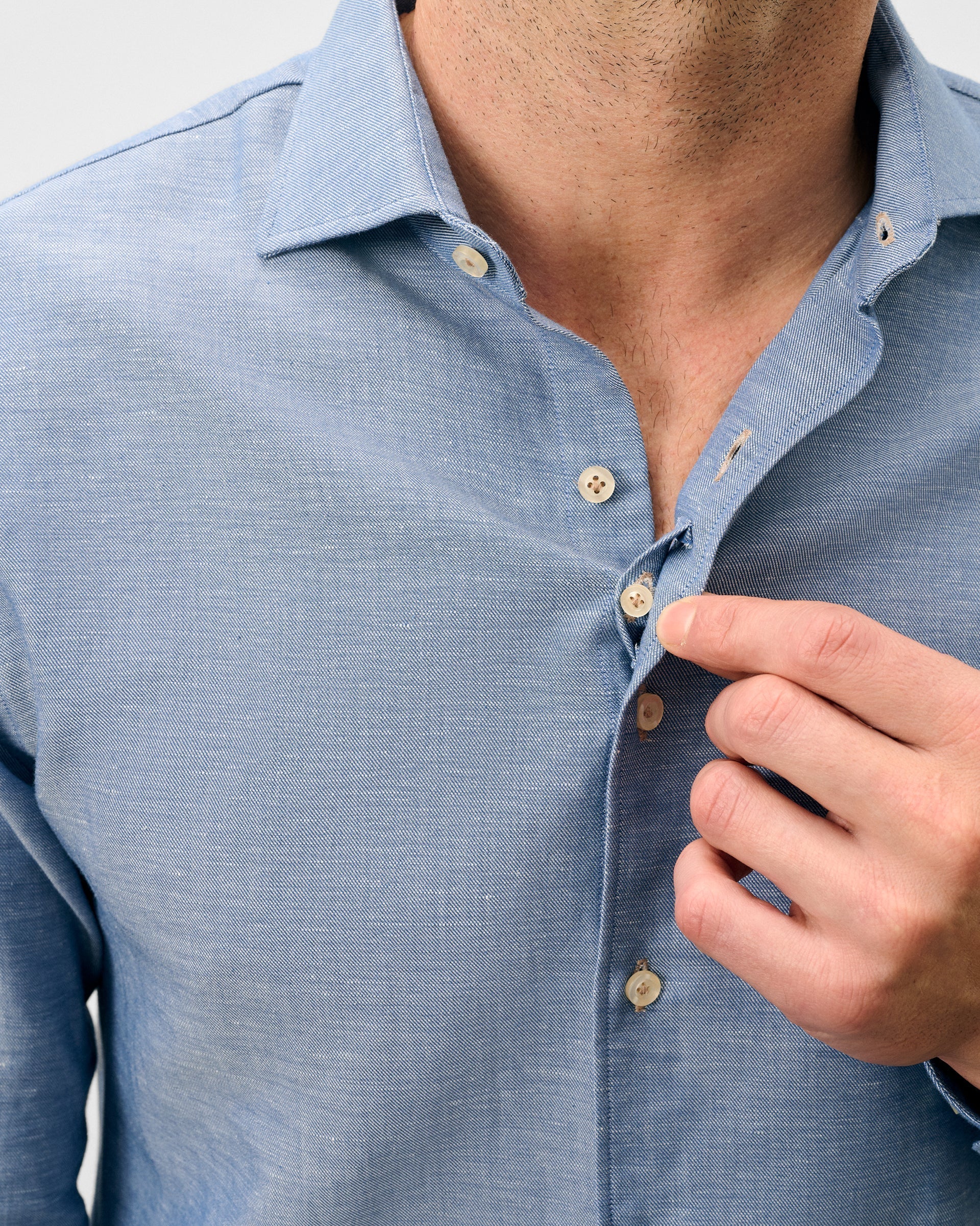 Johnnie-O Linen Blend Button Down Shirt - Chambray Solid, Laguna Blue