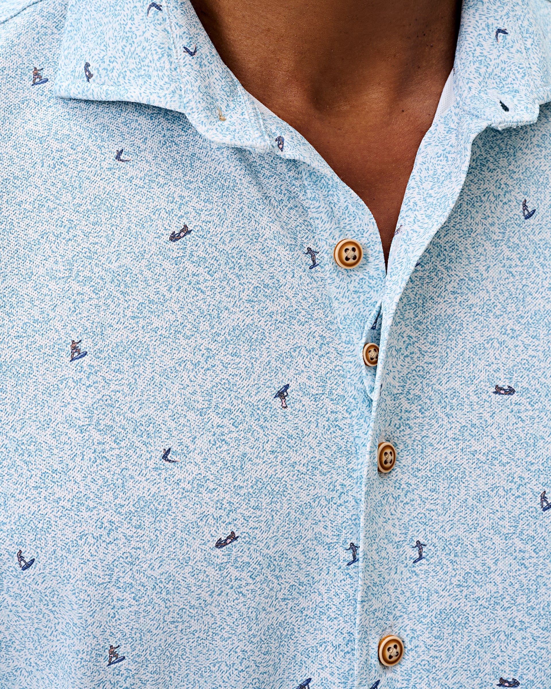 Johnnie-O Printed Mesh Short Sleeve Button Down Shirt - Rowing Printed Knit, White
