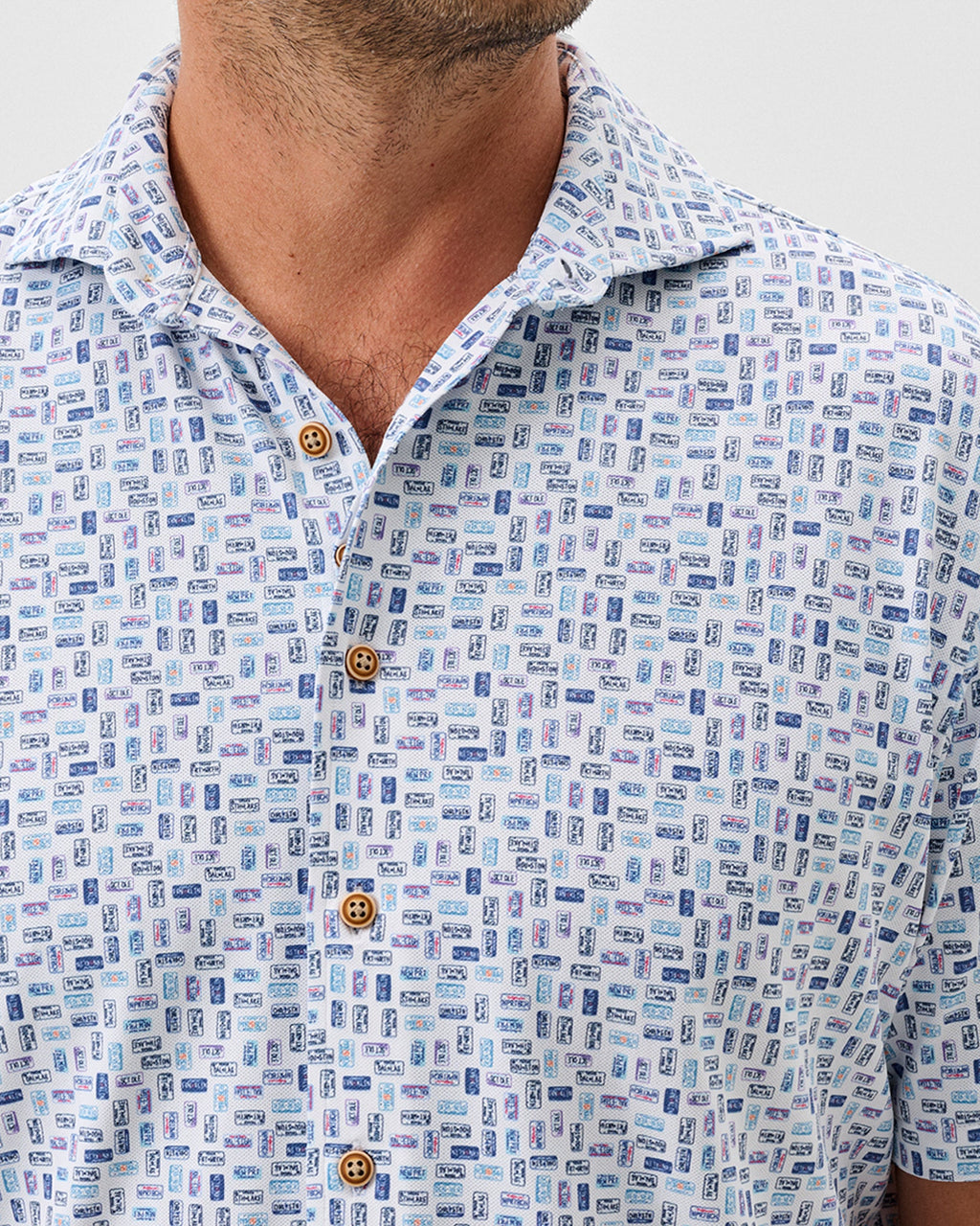 Johnnie-O Printed Mesh Short Sleeve Button Down Shirt - Roadtrip Printed Knit, White