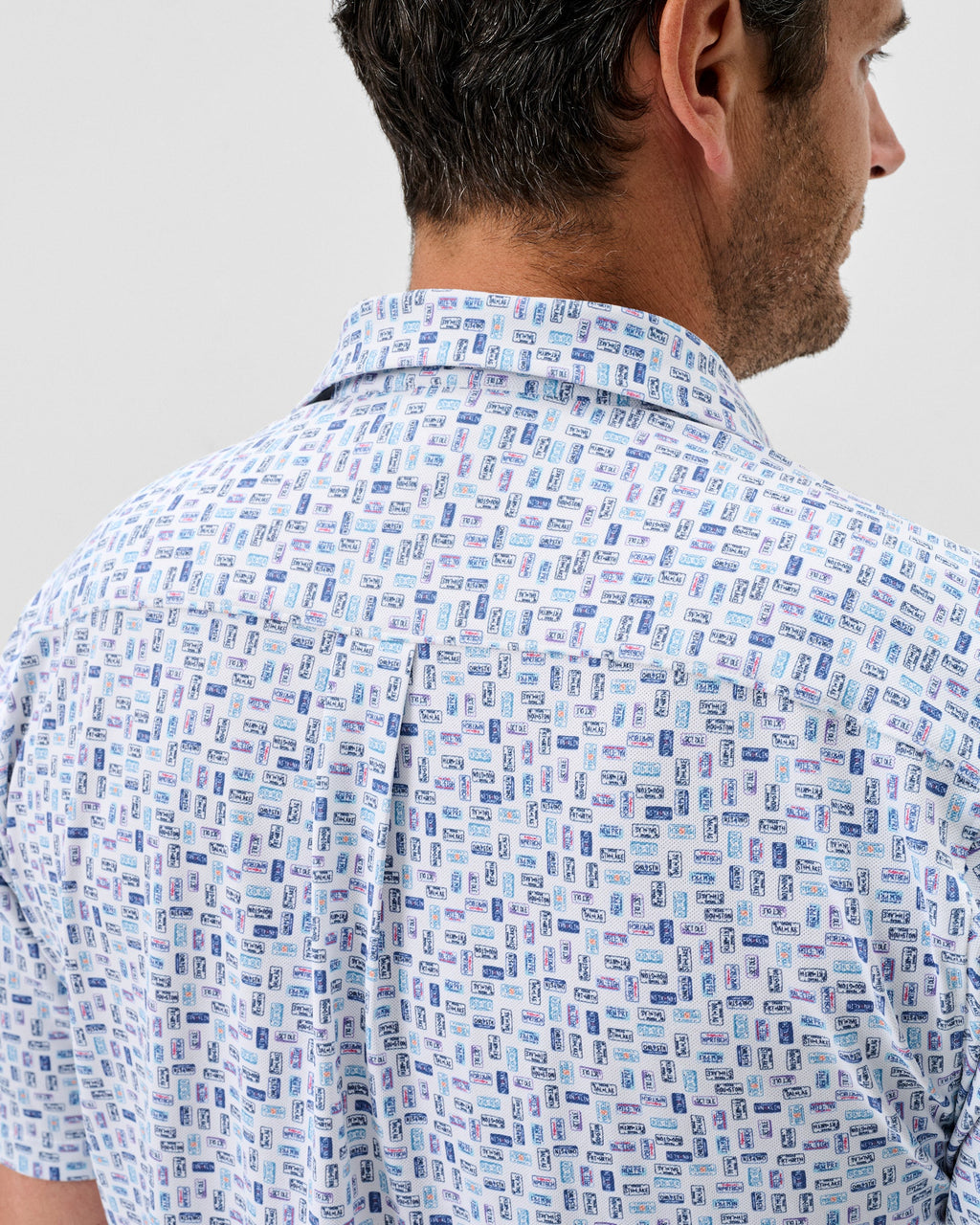 Johnnie-O Printed Mesh Short Sleeve Button Down Shirt - Roadtrip Printed Knit, White