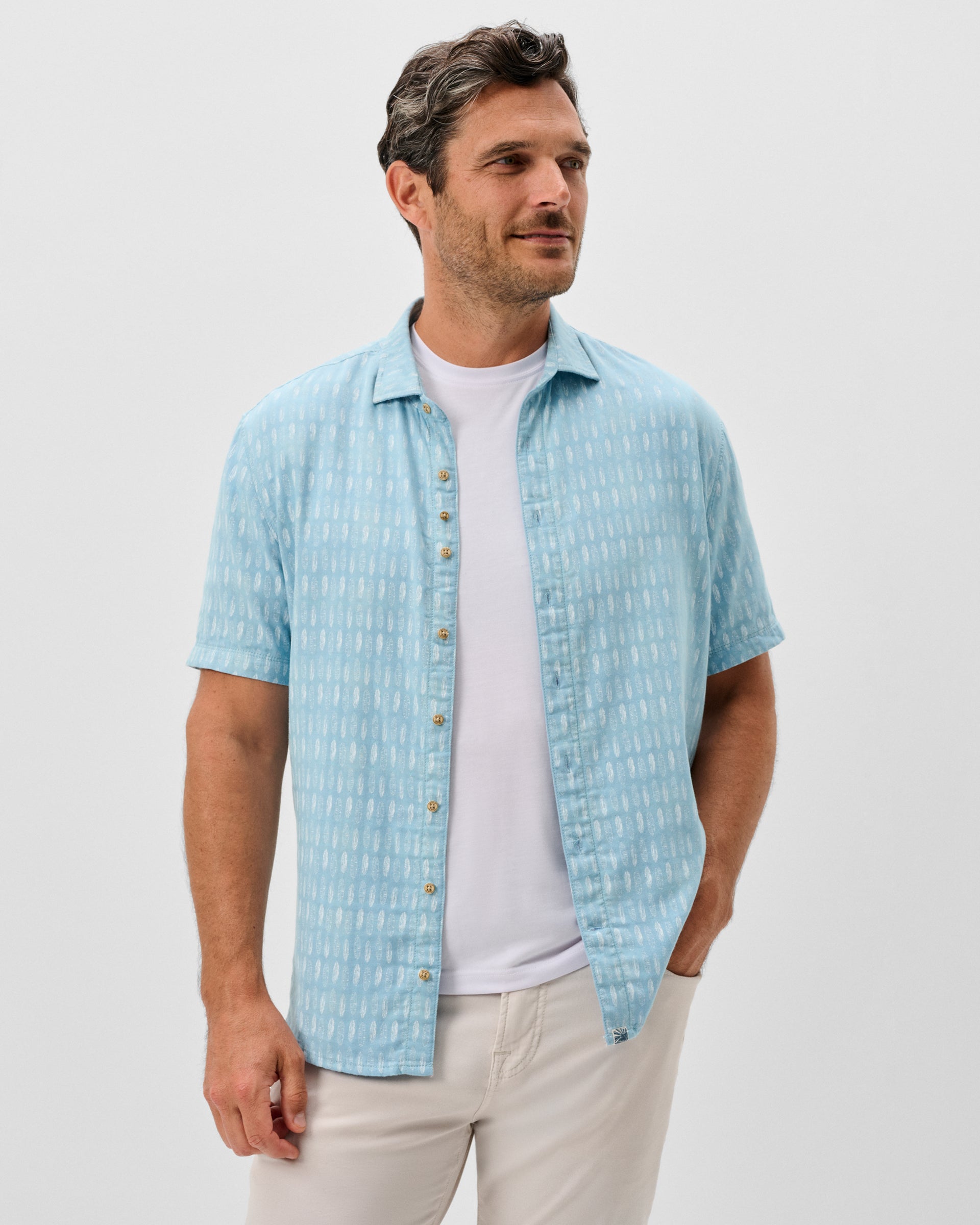 Johnnie-O "Surf Flannel" Short Sleeve Button Down Shirt - Beachley Printed Double Face, Maliblu