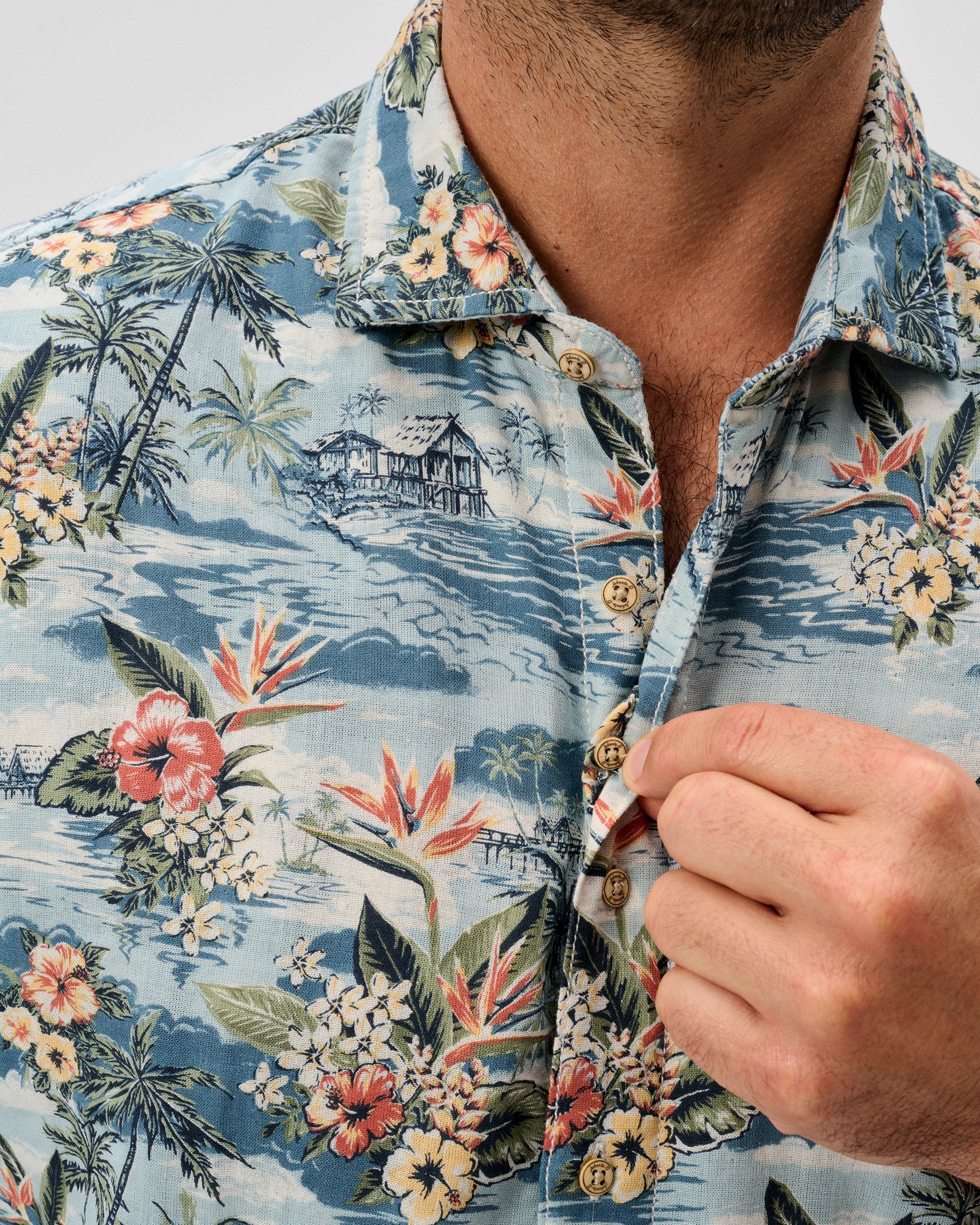 Johnnie-O "Surf Flannel" Short Sleeve Button Down Shirt - Almanzo Printed Double Face, Laguna Blue