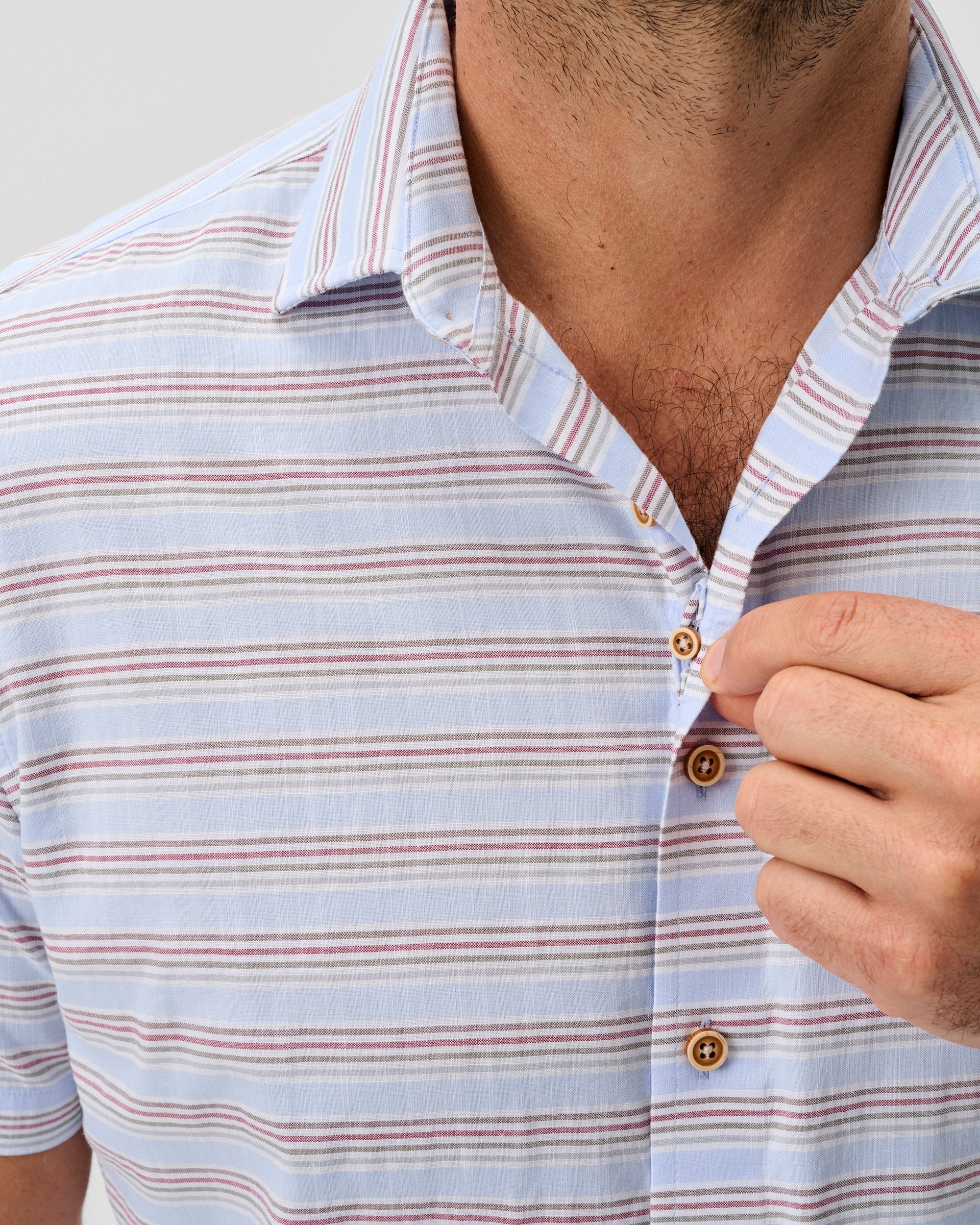 Johnnie-O Cotton Blend Short Sleeve Button Down Shirt - Leander Printed Slub Cotton